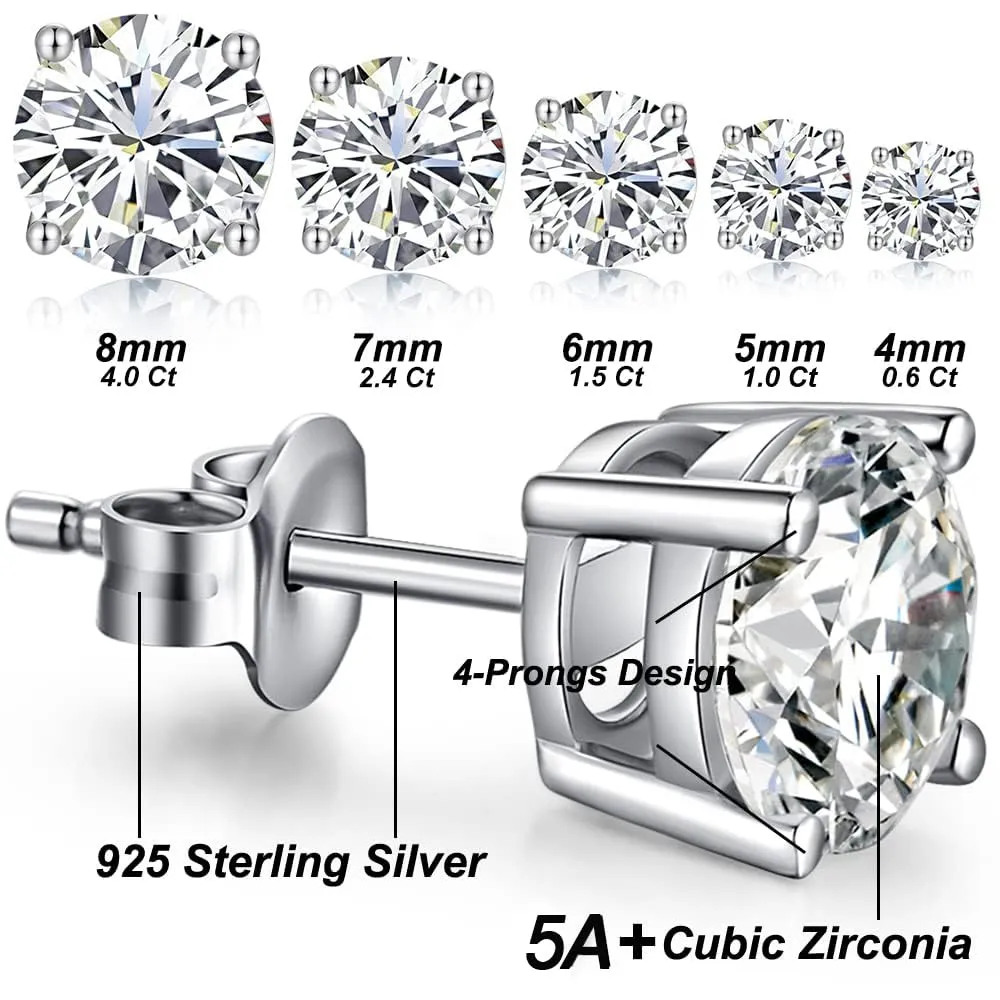 Orecchini Uomo Diamanti Argento 925 Donna Zirconi Diamante Orecchino Uomo Brillante Diamante Brillanti Orecchini 5mm - immagine 5