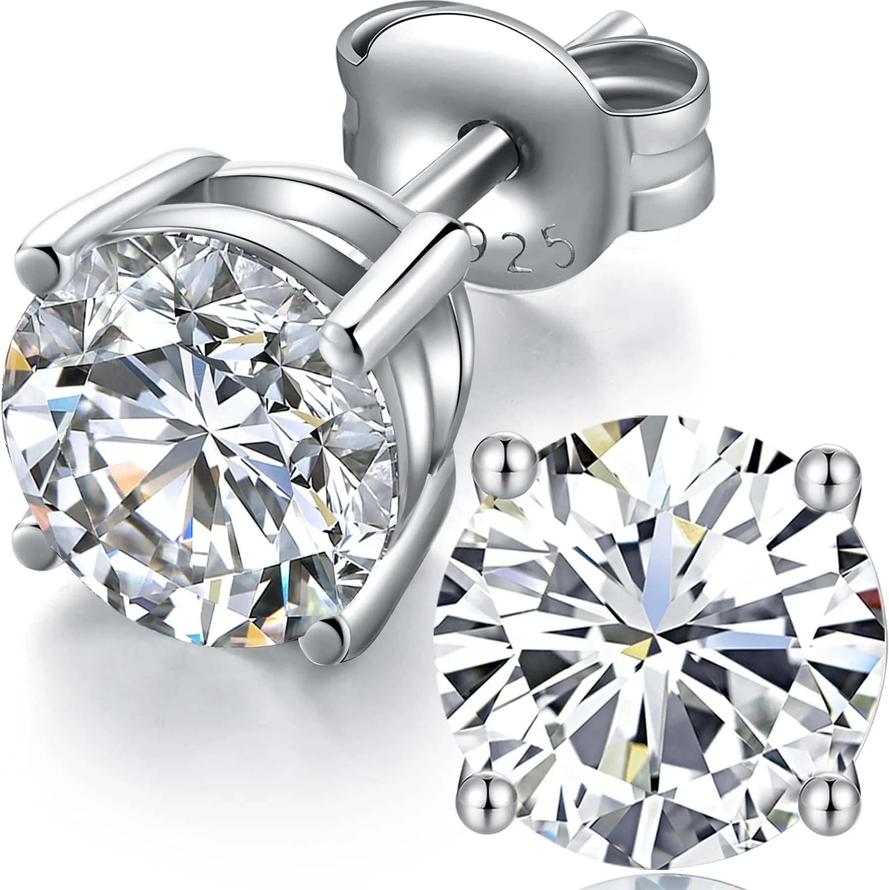 Orecchini Uomo Diamante Donna Orecchino Diamanti Anello Zirconi Argento Brillantino Orecchino Uomo Orecchini Bianco con Zirconi 7mm - immagine 1