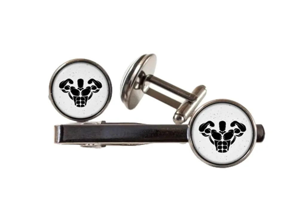 Set di gemelli e fermacravatta da allenamento, regalo per fidanzato, vetro, senza pietre preziose, Vetro, Nessuna pietra preziosa - immagine 1