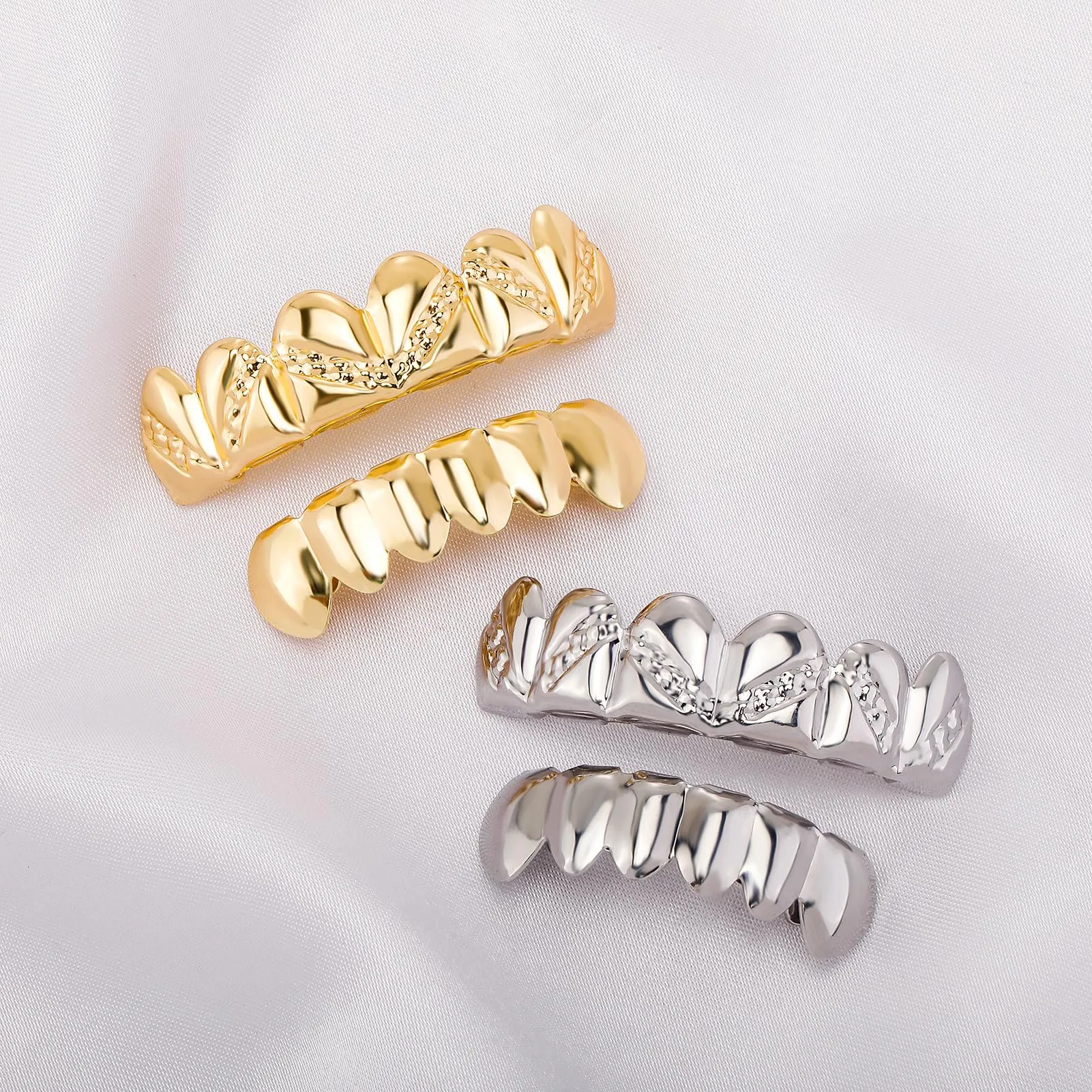 OYOGAA Griglie dentali da uomo Hip Hop da uomo per i tuoi denti, placcate in oro 18 carati, 6 tappi per denti, set per uomini e donne, accessori per costume da rapper, gioielli con barre di stampaggio - immagine 6
