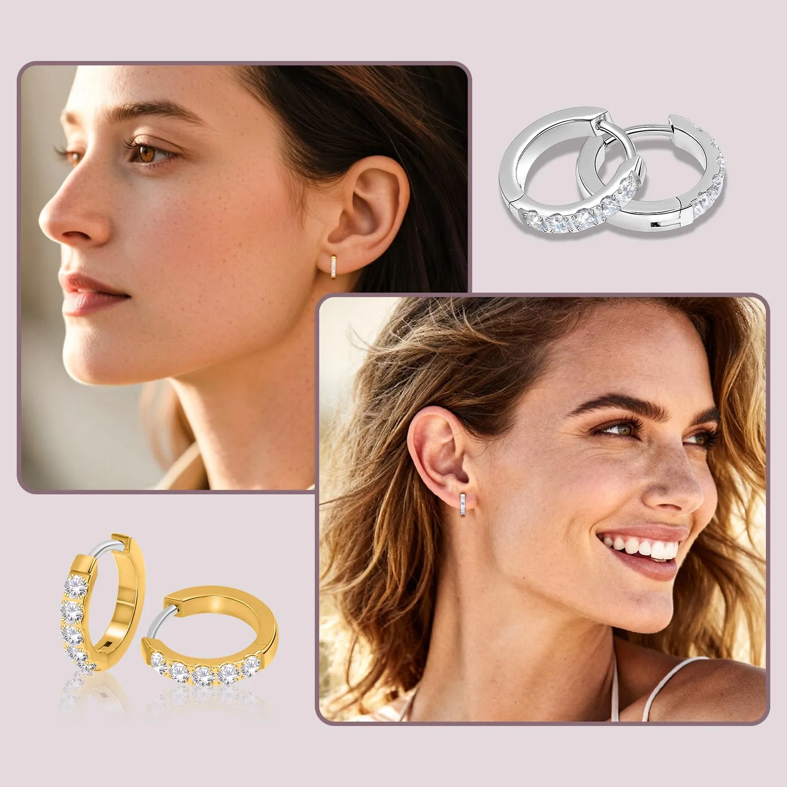 limerencia G23 Orecchini a Cerchio Anallergici per Orecchie Sensibili,Huggie Hoop Orecchini in Titanio 8 mm/10 mm/12 mm,Orecchini Argento Diamante per Donna Uomo Bambina(argento 8mm) - immagine 2