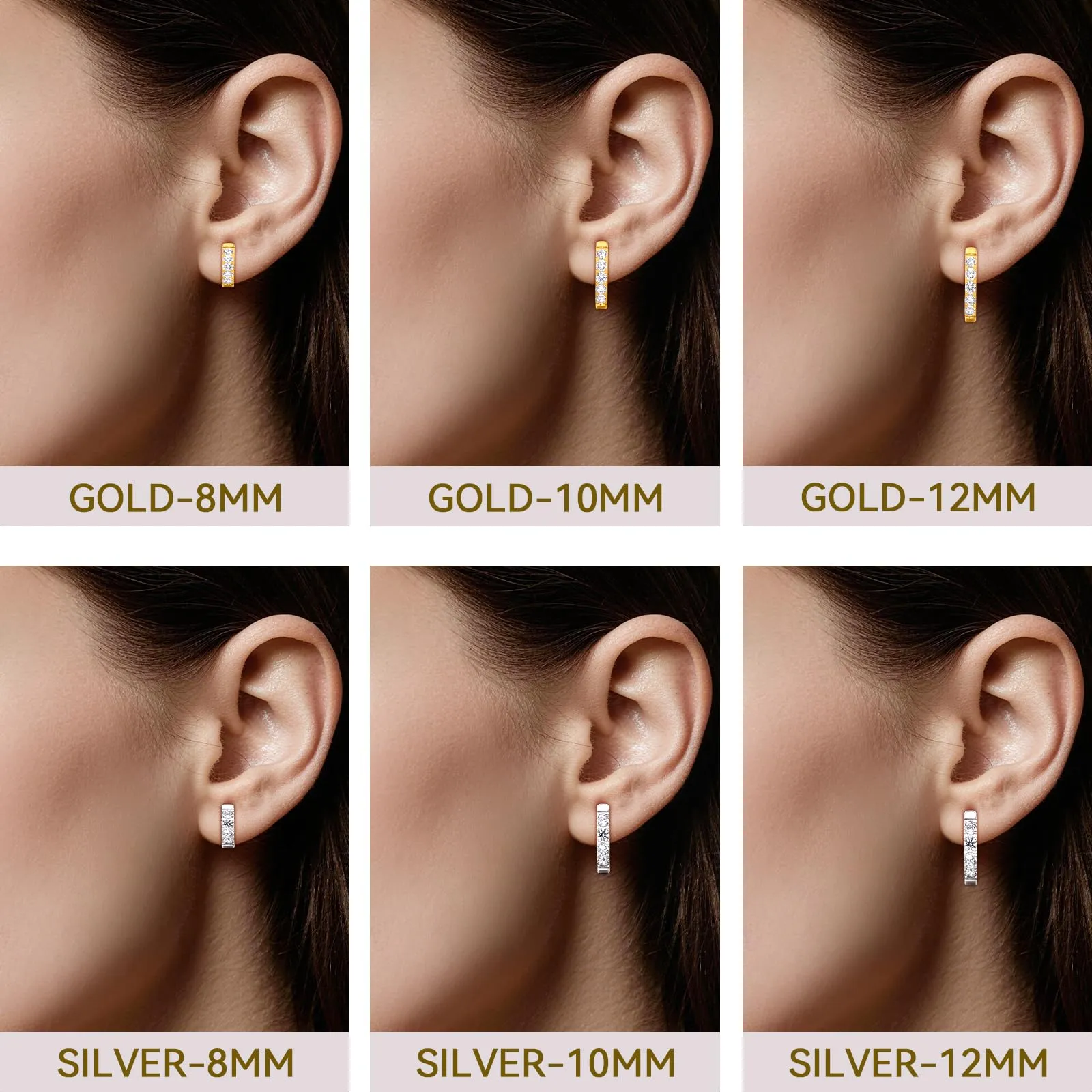 limerencia G23 Orecchini a Cerchio Anallergici per Orecchie Sensibili,Huggie Hoop Orecchini in Titanio 8 mm/10 mm/12 mm,Orecchini Argento Diamante per Donna Uomo Bambina(argento 8mm) - immagine 6