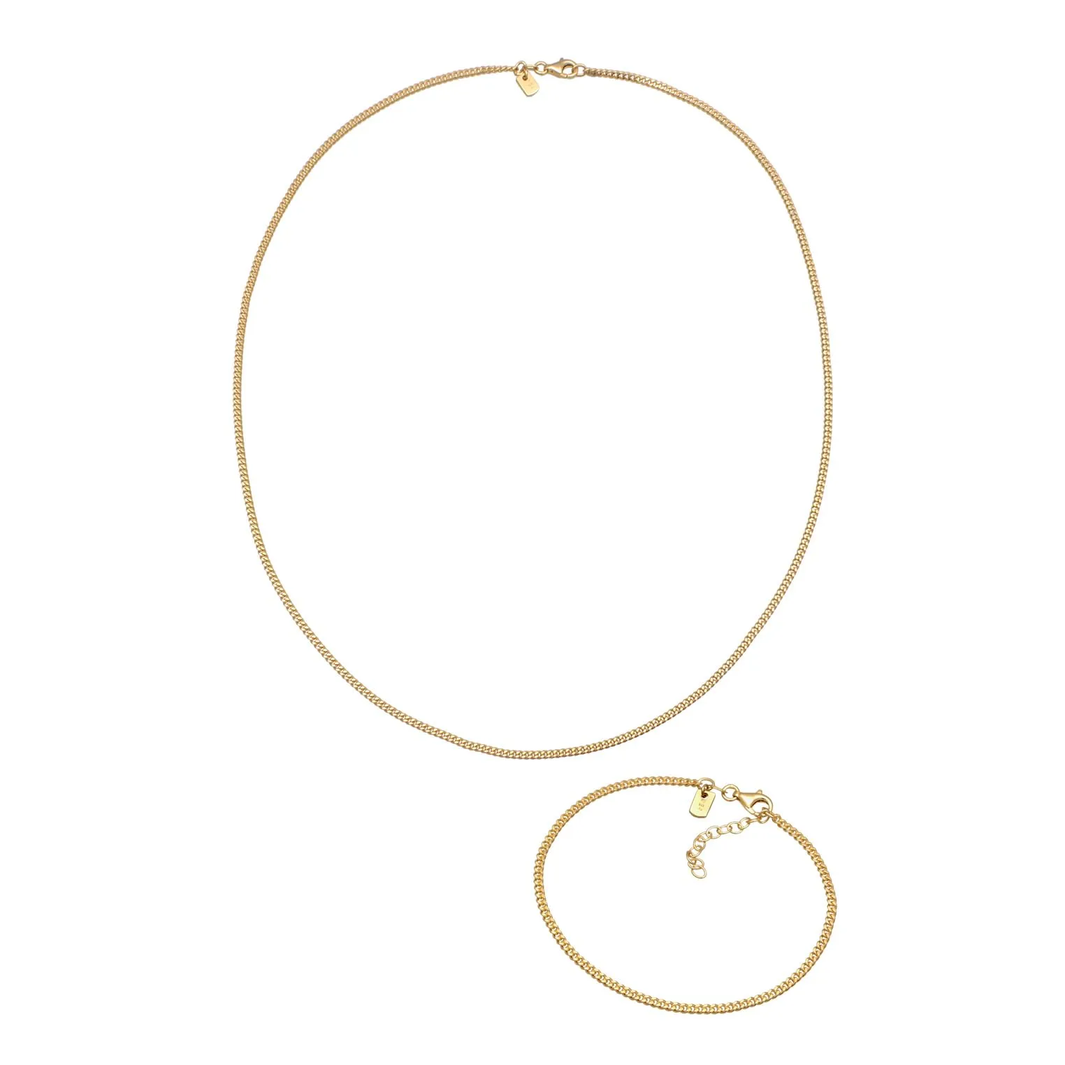 Kuzzoi Collana da uomo in argento 925, con bracciale in argento sterling 925 placcato oro, set di gioielli per l'uomo (55 cm), bracciale da uomo (21 cm), Argento sterling Oro - immagine 2