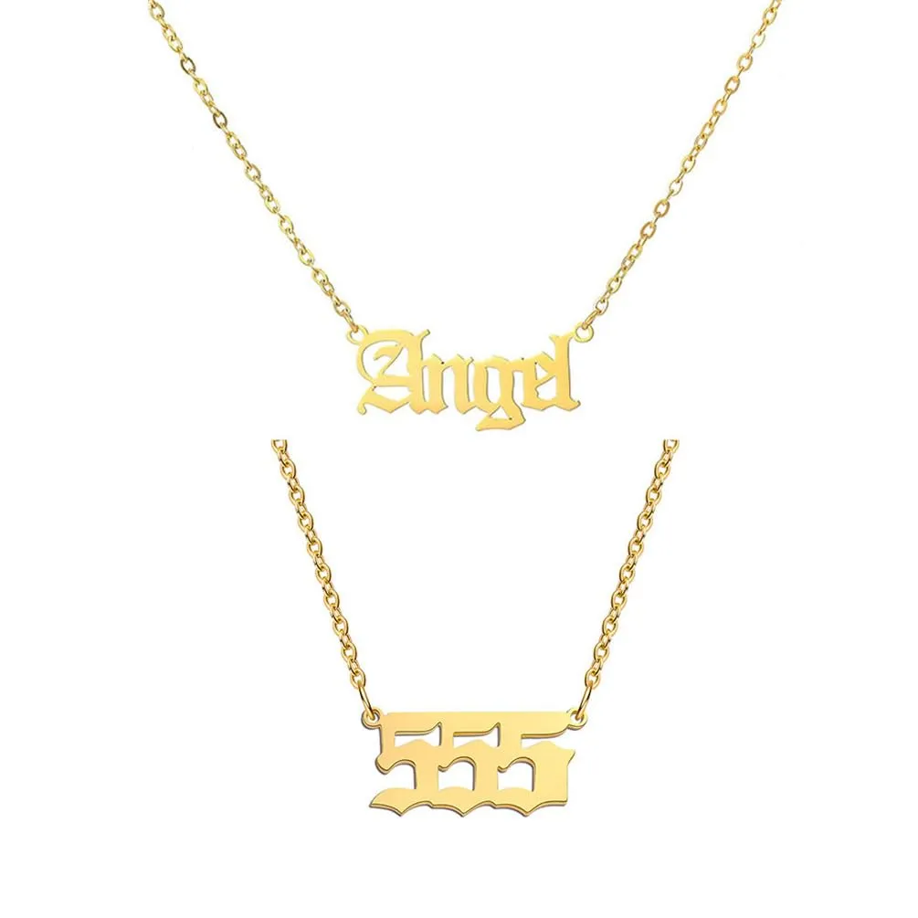 OAKKY Hip Hop Delicato Moda Set di 2 Pezzi Numero Angelo Ciondolo Collana per Donna Acciaio Inox Catena Girocollo Gioielli Numerologici Oro 555 - immagine 1