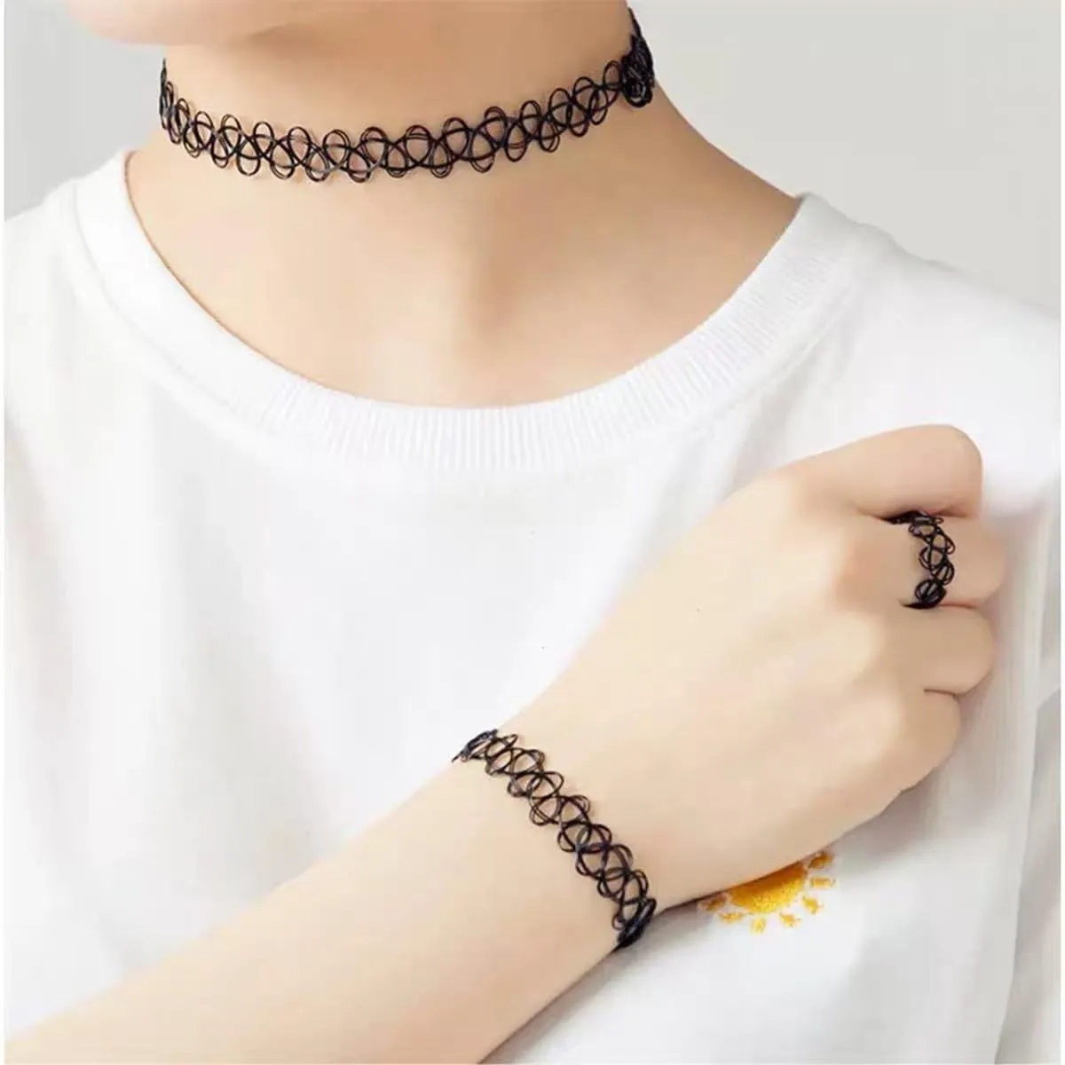 Sarini Set di collane per Tatuaggi, collane Elasticizzate, collari, bracciali, Anelli, per Uomo, Donna, Ragazza, Regalo - immagine 6