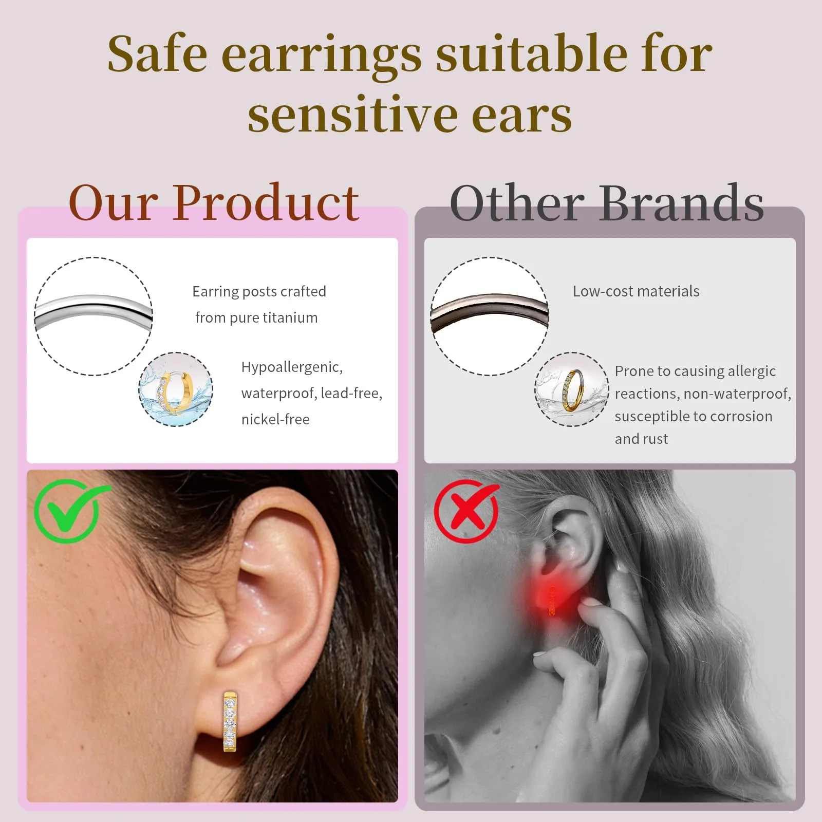 limerencia G23 Orecchini a Cerchio Anallergici per Orecchie Sensibili,Huggie Hoop Orecchini in Titanio 8 mm/10 mm/12 mm,Orecchini Argento Diamante per Donna Uomo Bambina(oro 8mm) - immagine 4
