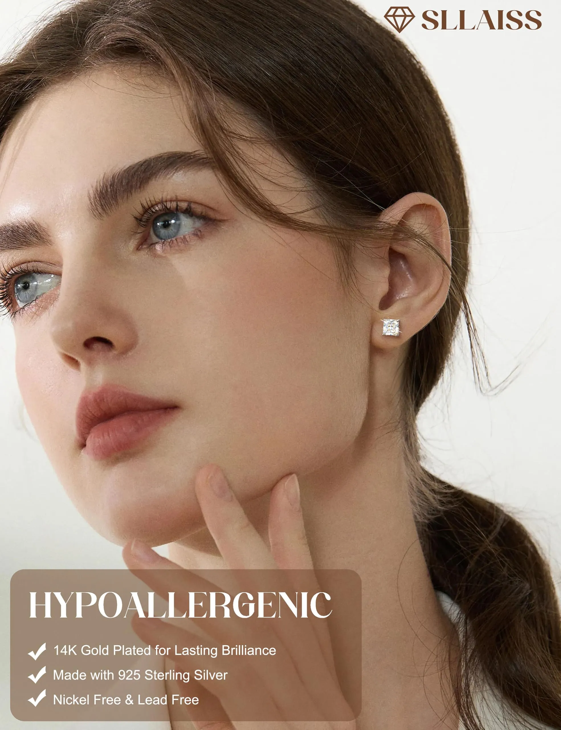Orecchini da uomo SLLAISS con pietre Moissanite, anallergici - immagine 2