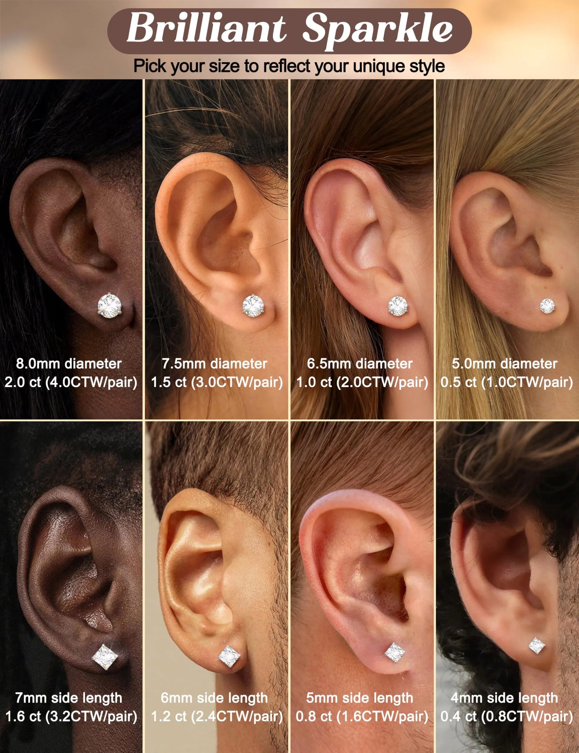 Orecchini da uomo SLLAISS con pietre Moissanite, anallergici - immagine 3