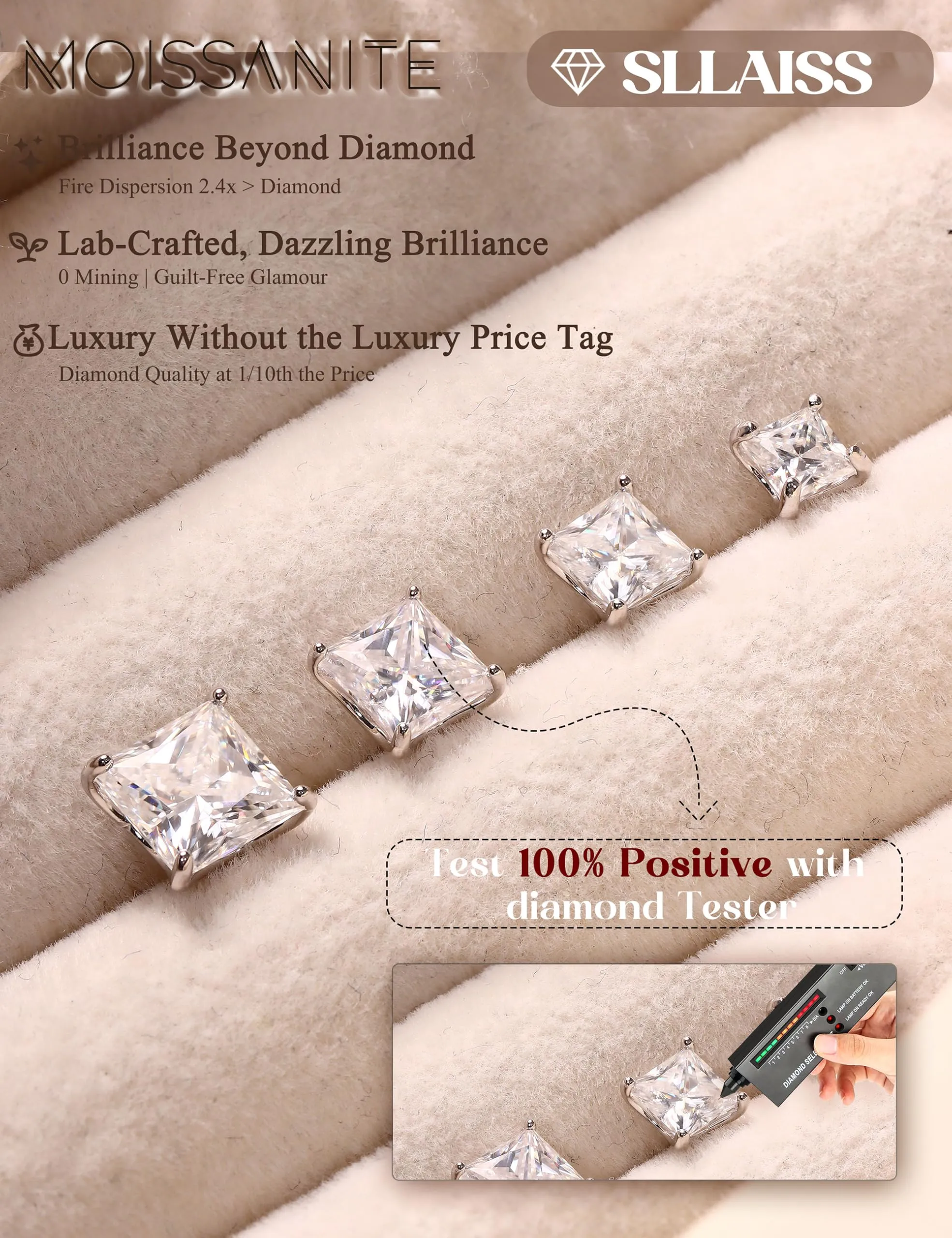Orecchini da uomo SLLAISS con pietre Moissanite, anallergici - immagine 6