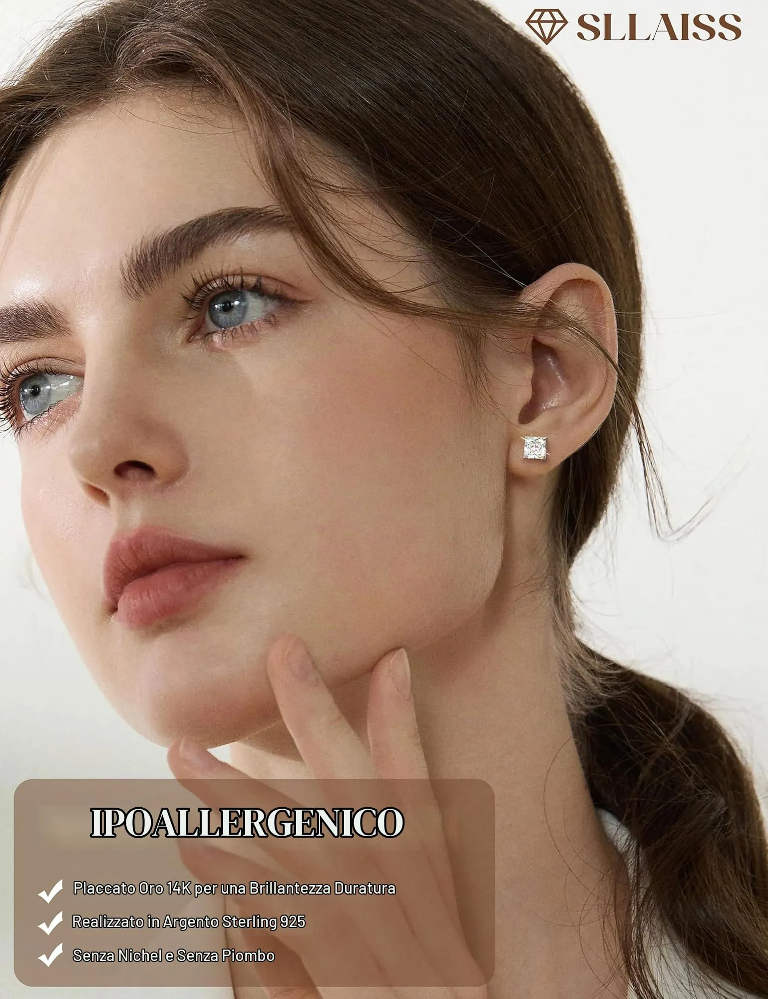 Orecchini da uomo SLLAISS con pietre Moissanite, anallergici - immagine 2