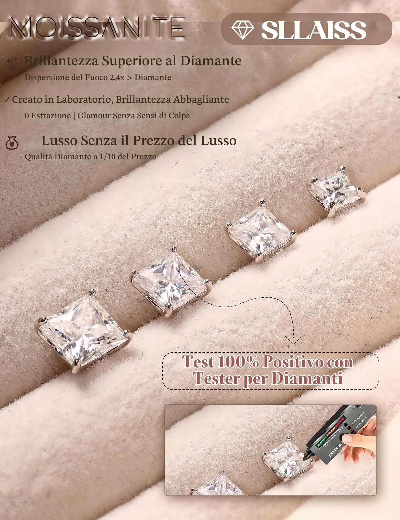 Orecchini da uomo SLLAISS con pietre Moissanite, anallergici - immagine 6