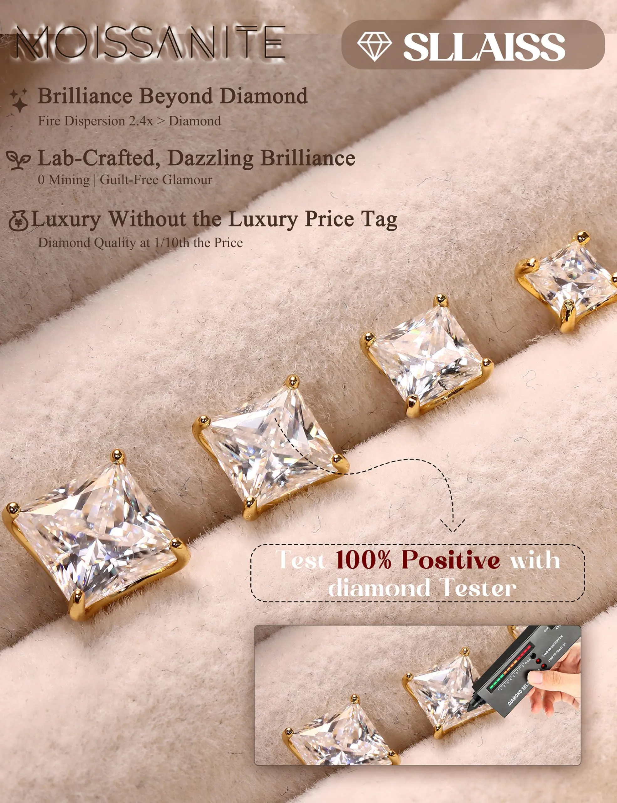 Orecchini da uomo SLLAISS con pietre Moissanite, anallergici - immagine 6