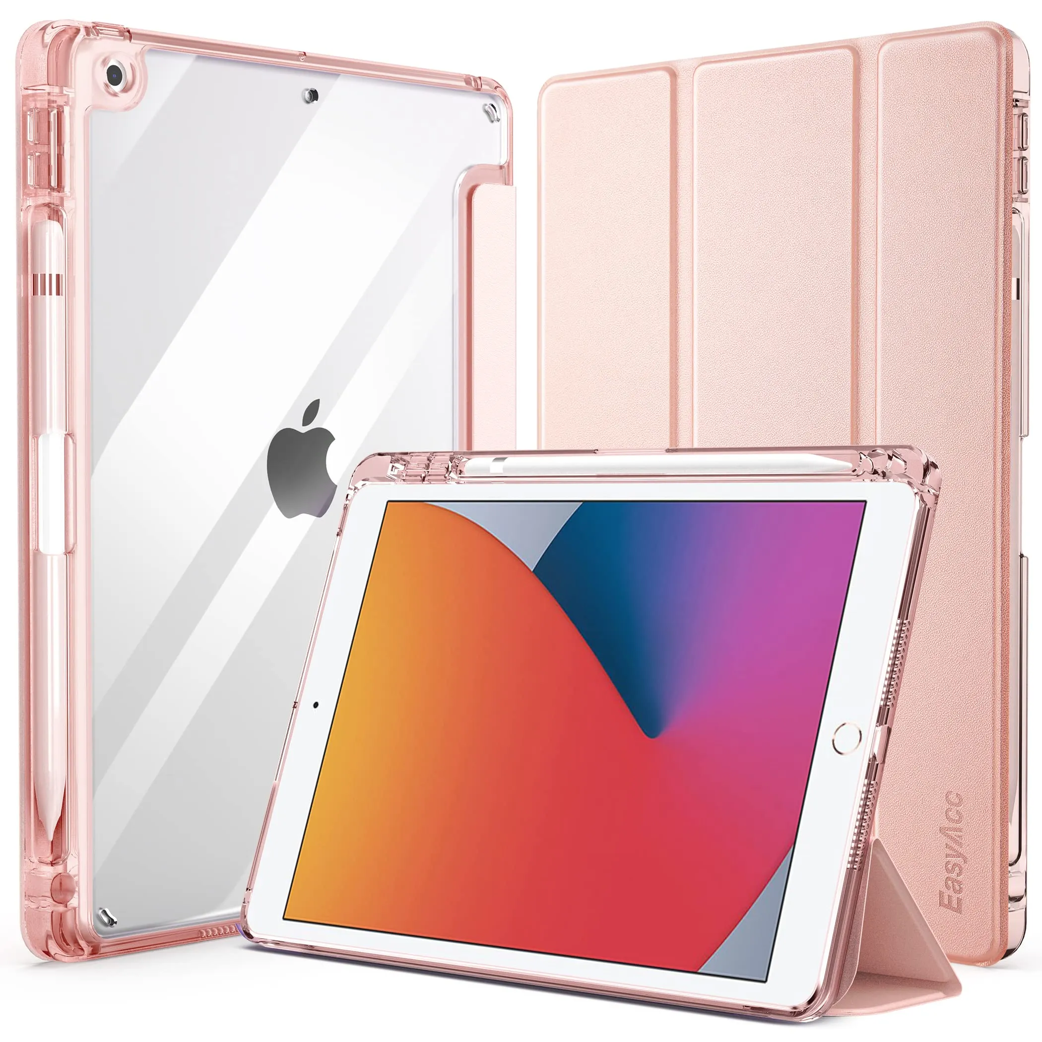EasyAcc Custodia Cover Compatibile con iPad 9a Generazione 2021/iPad 8a Gen 2020/iPad 7a Gen 2019, Cover con Funzione Auto Wake Up/Sleep,con Pencil Holder,Oro Rosa - immagine 1