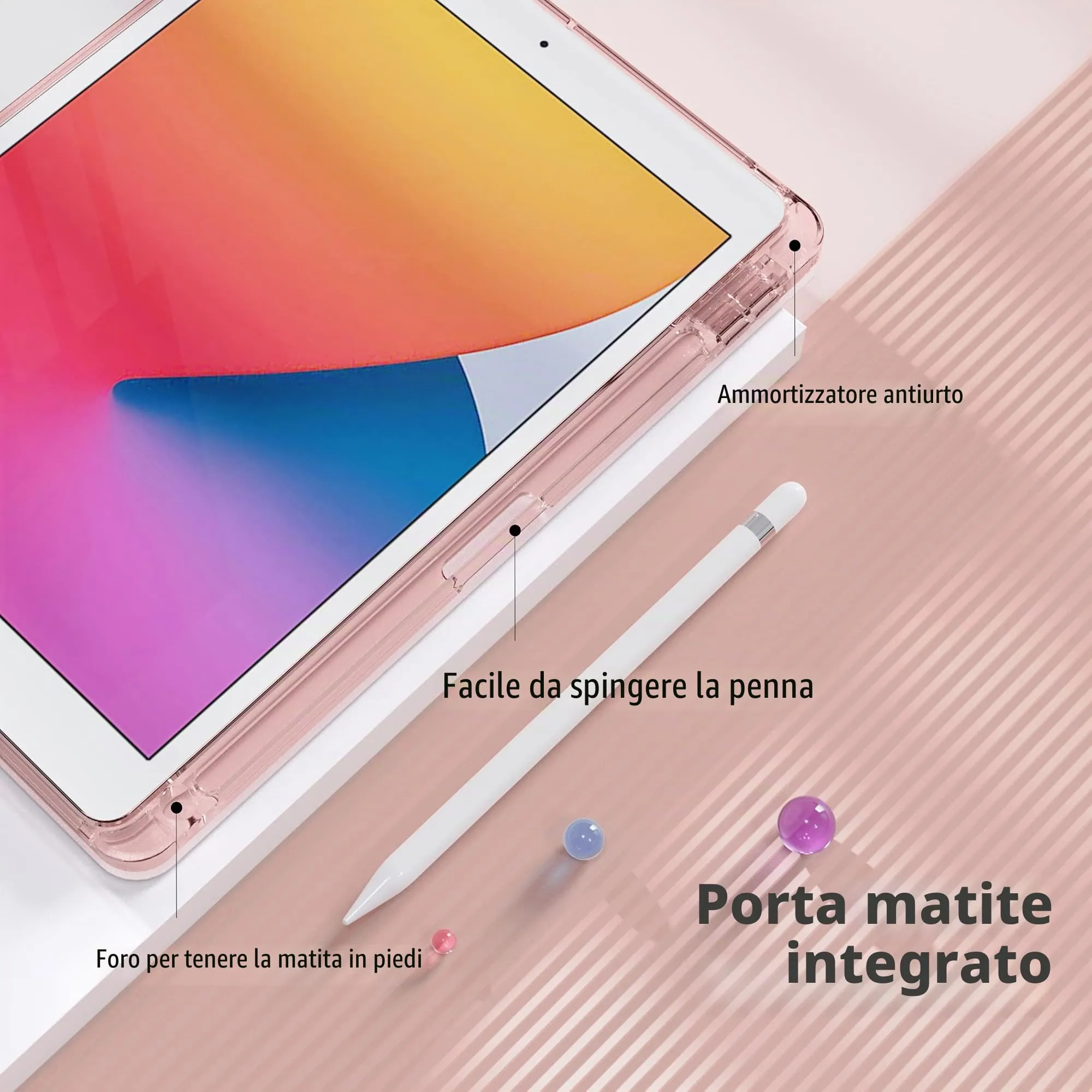 EasyAcc Custodia Cover Compatibile con iPad 9a Generazione 2021/iPad 8a Gen 2020/iPad 7a Gen 2019, Cover con Funzione Auto Wake Up/Sleep,con Pencil Holder,Oro Rosa - immagine 3