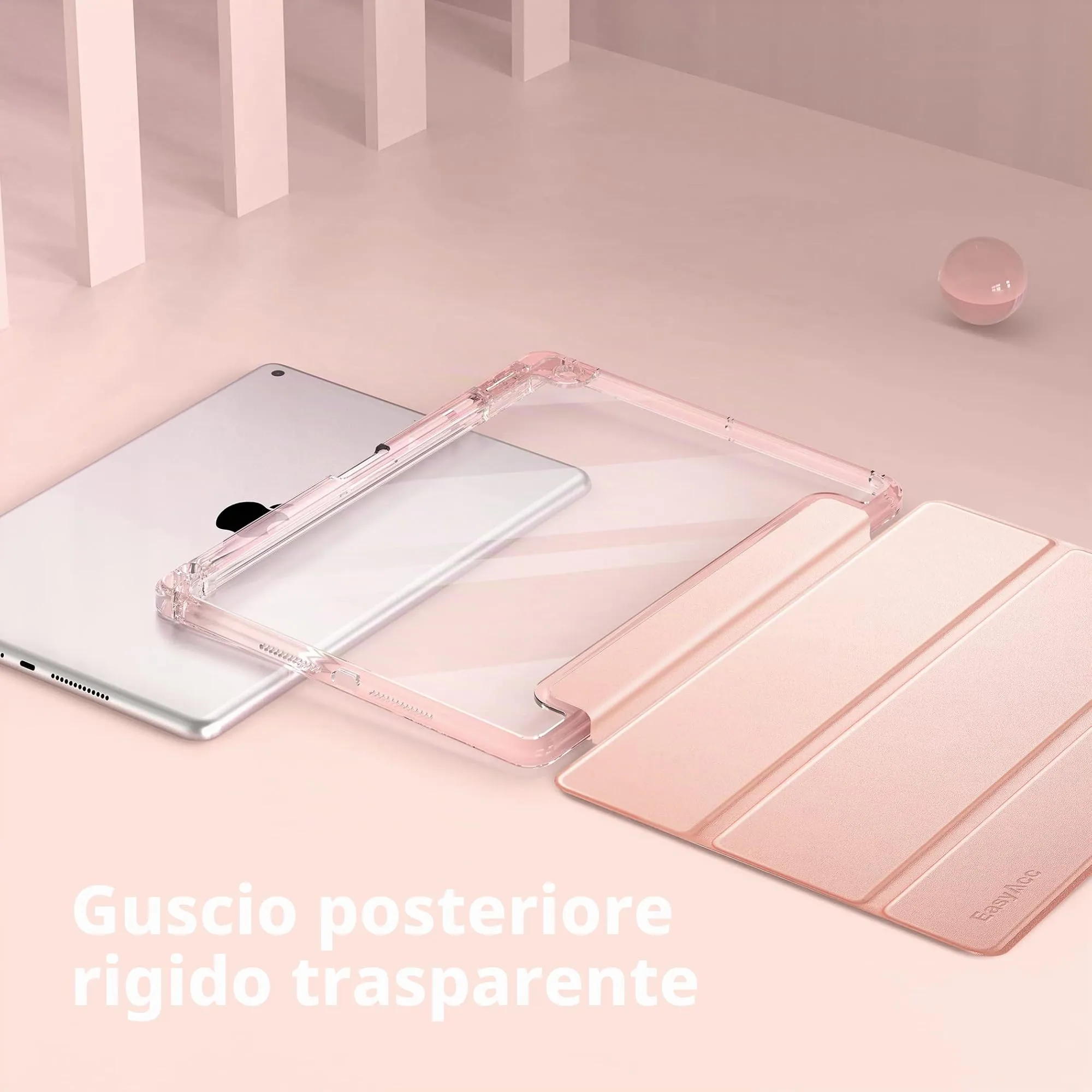EasyAcc Custodia Cover Compatibile con iPad 9a Generazione 2021/iPad 8a Gen 2020/iPad 7a Gen 2019, Cover con Funzione Auto Wake Up/Sleep,con Pencil Holder,Oro Rosa - immagine 4