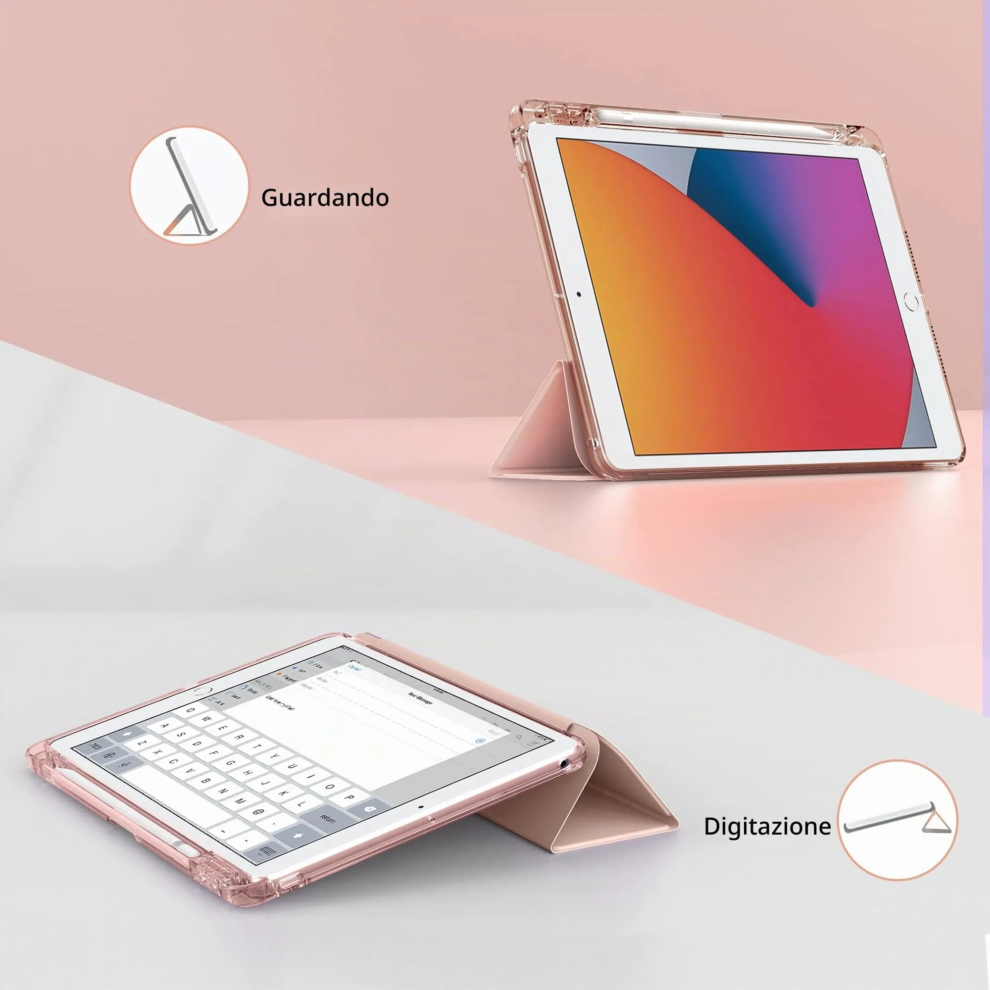 EasyAcc Custodia Cover Compatibile con iPad 9a Generazione 2021/iPad 8a Gen 2020/iPad 7a Gen 2019, Cover con Funzione Auto Wake Up/Sleep,con Pencil Holder,Oro Rosa - immagine 5