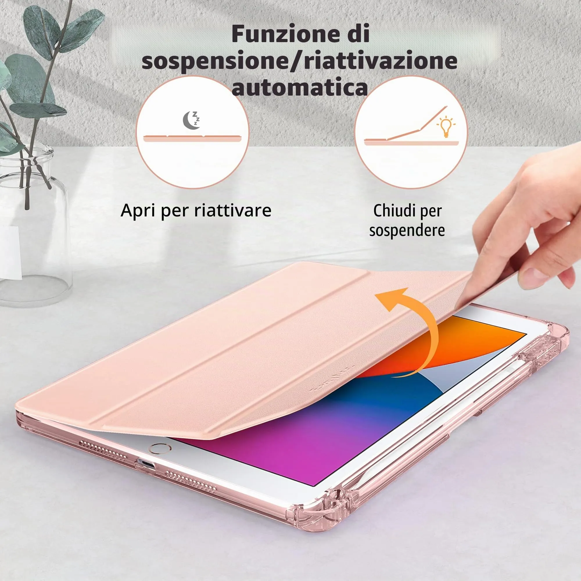 EasyAcc Custodia Cover Compatibile con iPad 9a Generazione 2021/iPad 8a Gen 2020/iPad 7a Gen 2019, Cover con Funzione Auto Wake Up/Sleep,con Pencil Holder,Oro Rosa - immagine 6