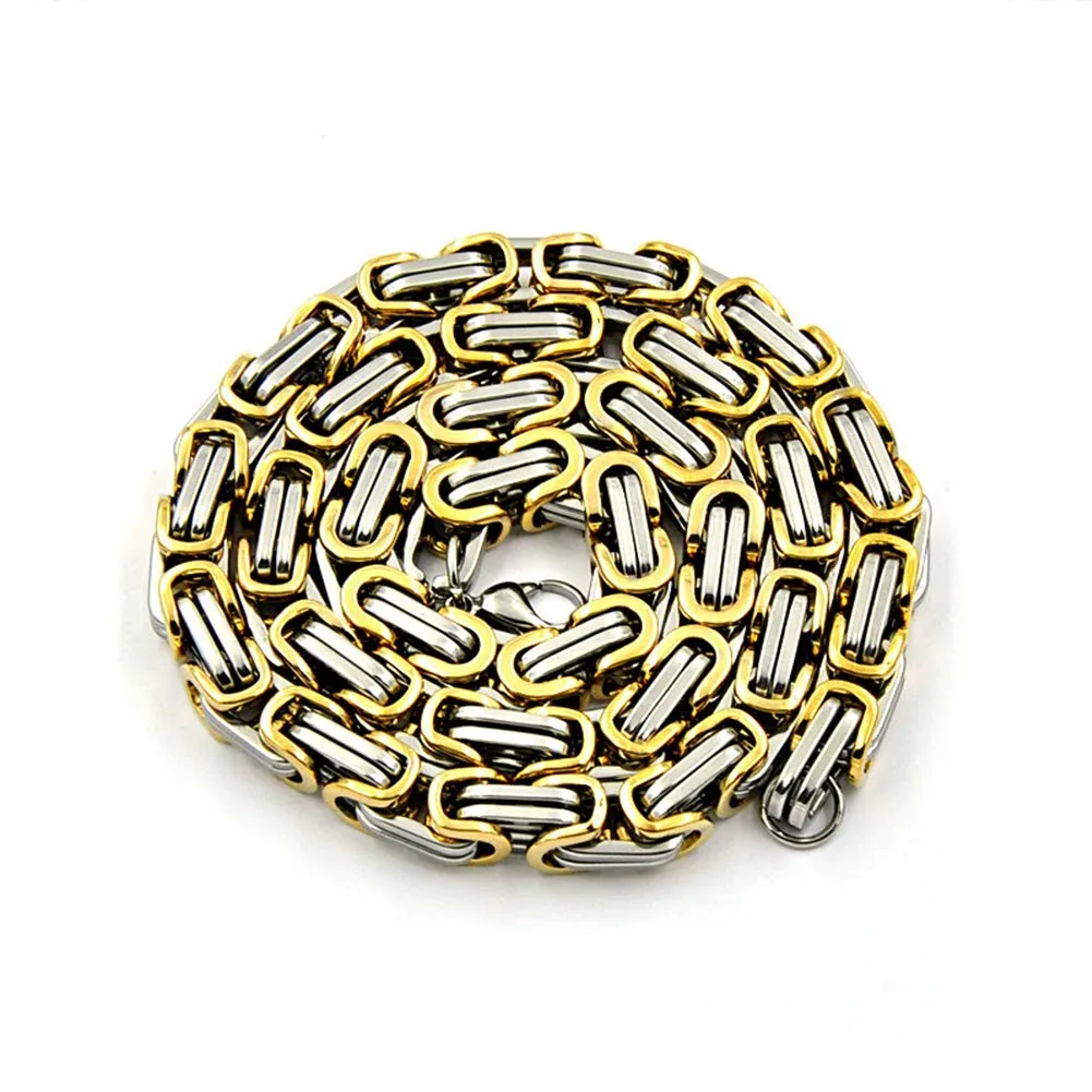 YCYR Set di Gioielli con Bracciale E Collana Bizantina da Uomo, Larghezza 6 MM / 8 MM, Lunghezza Collana 24 Pollici, Braccialetto 8,9 Pollici,d'oro,6MM - immagine 3