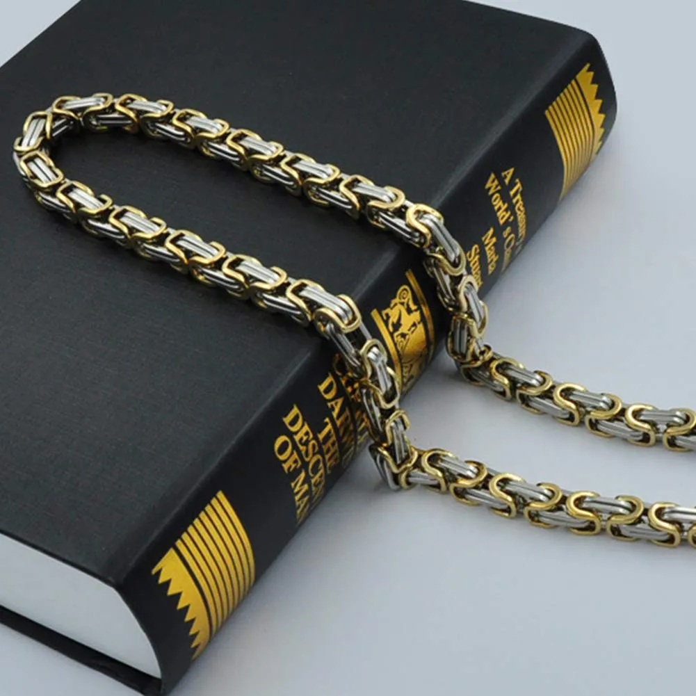 YCYR Set di Gioielli con Bracciale E Collana Bizantina da Uomo, Larghezza 6 MM / 8 MM, Lunghezza Collana 24 Pollici, Braccialetto 8,9 Pollici,d'oro,6MM - immagine 4