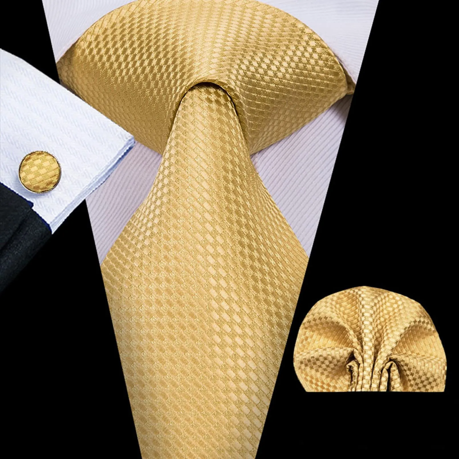 BAJIE Cravatta da Uomo Set di Cravatte da Uomo in Seta Set di Cravatte e fazzoletti in Oro Giallo Floreale Set di Gemelli da Uomo Cravatta da Cerimonia Nuziale da Uomo - immagine 1
