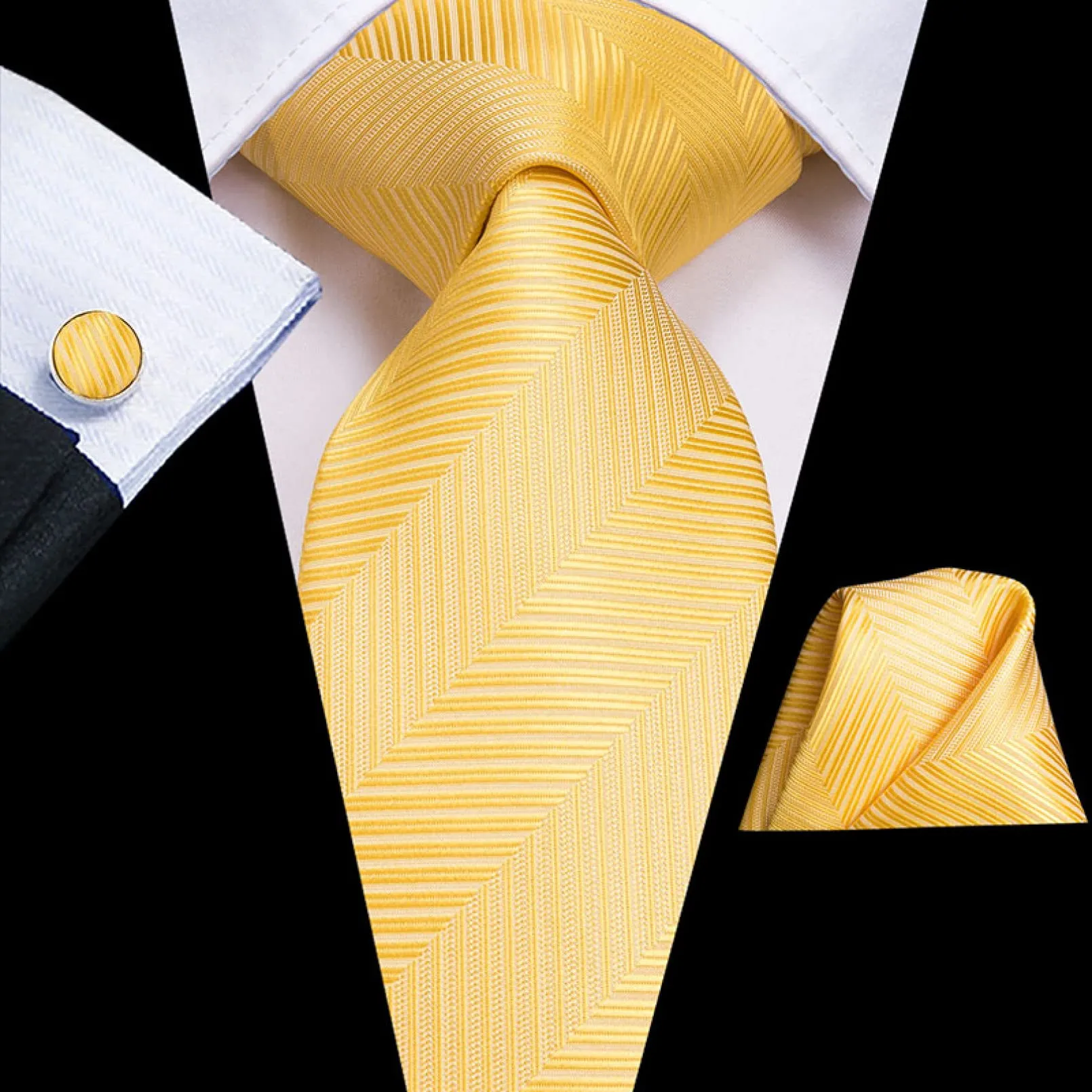 BAJIE Cravatta da Uomo Set di Cravatte da Uomo in Seta Set di Cravatte e fazzoletti in Oro Giallo Floreale Set di Gemelli da Uomo Cravatta da Cerimonia Nuziale da Uomo - immagine 1
