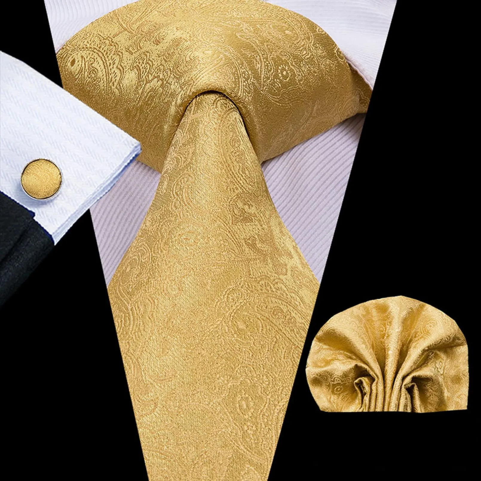 BAJIE Cravatta da Uomo Set di Cravatte da Uomo in Seta Set di Cravatte e fazzoletti in Oro Giallo Floreale Set di Gemelli da Uomo Cravatta da Cerimonia Nuziale da Uomo - immagine 1