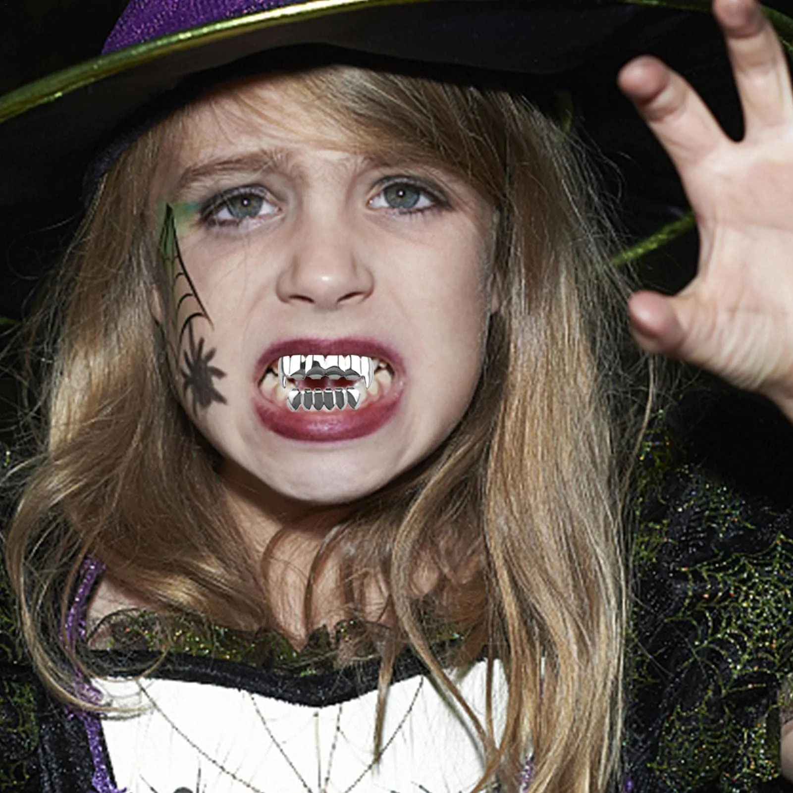 Braces con denti a bocca placcata oro - 18 K placcati in oro personalizzato, Hip Hop brillante, 6 teeth top e 6 griglie inferiori dei denti, per costume da rapper per uomo e donna Adawd - immagine 2