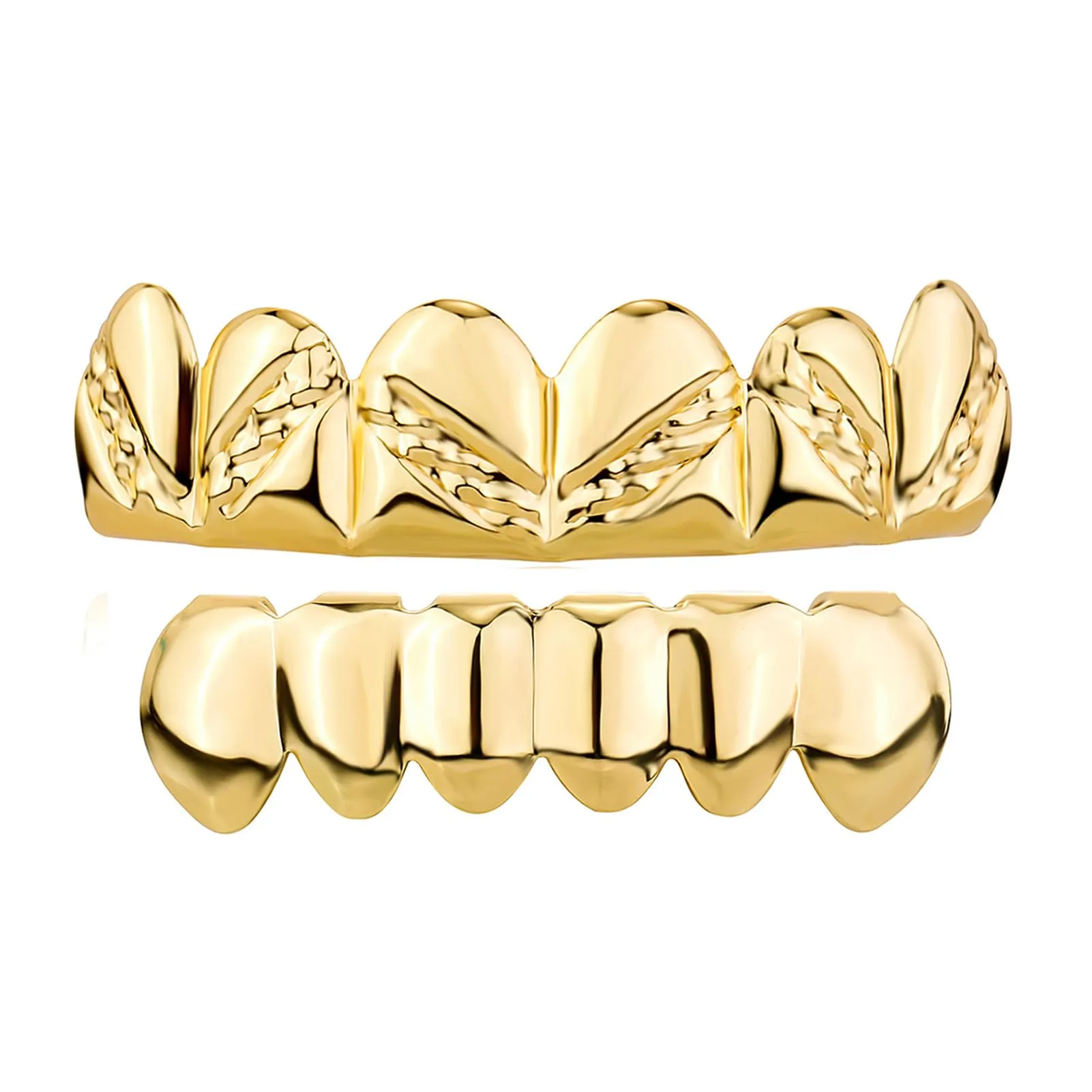 OYOGAA Grillz for Your Teeth, Grillz placcato oro 18 K, per uomo, hip hop, 6 denti, con barre di stampaggio extra, Medio, Ottone, Non pietra preziosa - immagine 1