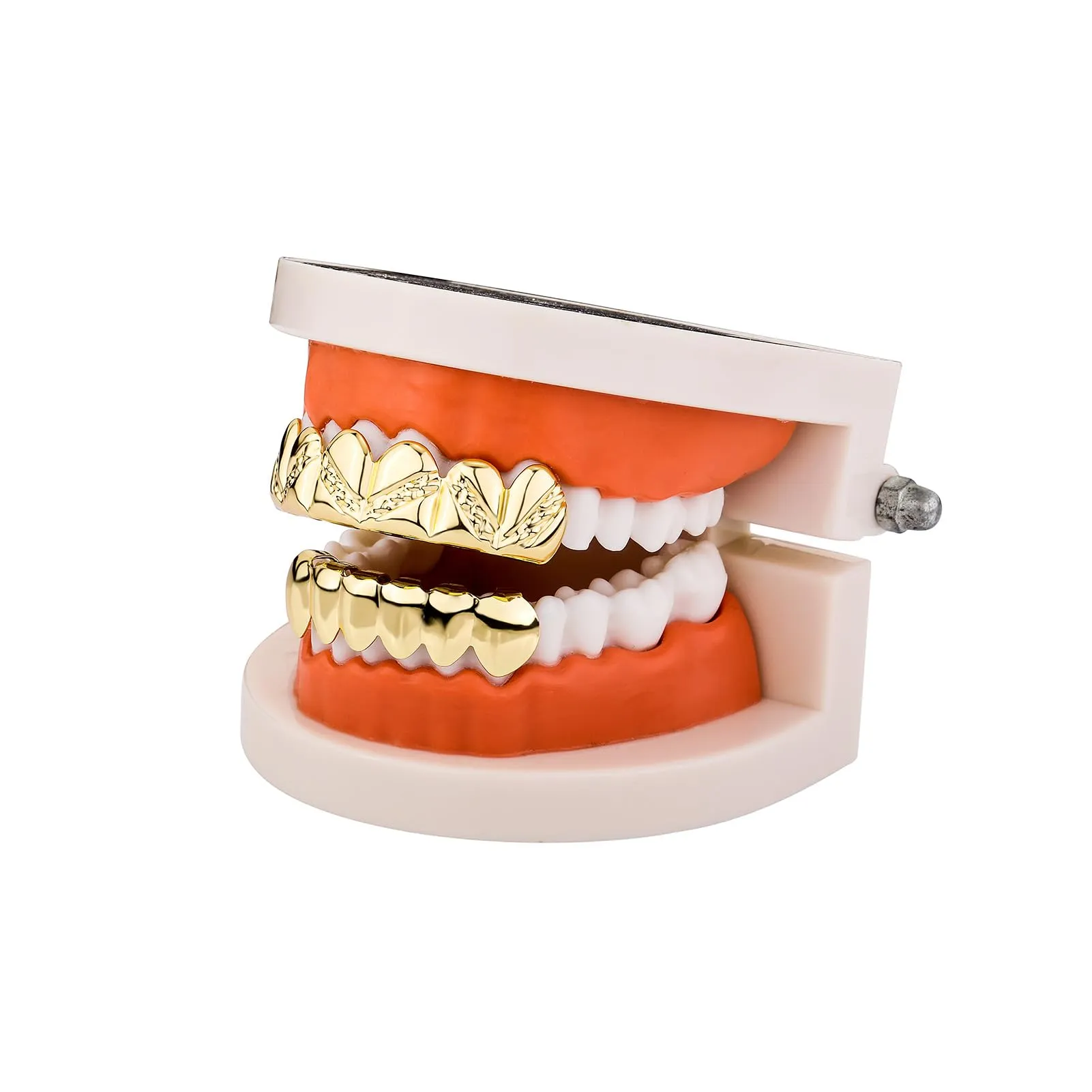 OYOGAA Grillz for Your Teeth, Grillz placcato oro 18 K, per uomo, hip hop, 6 denti, con barre di stampaggio extra, Medio, Ottone, Non pietra preziosa - immagine 4