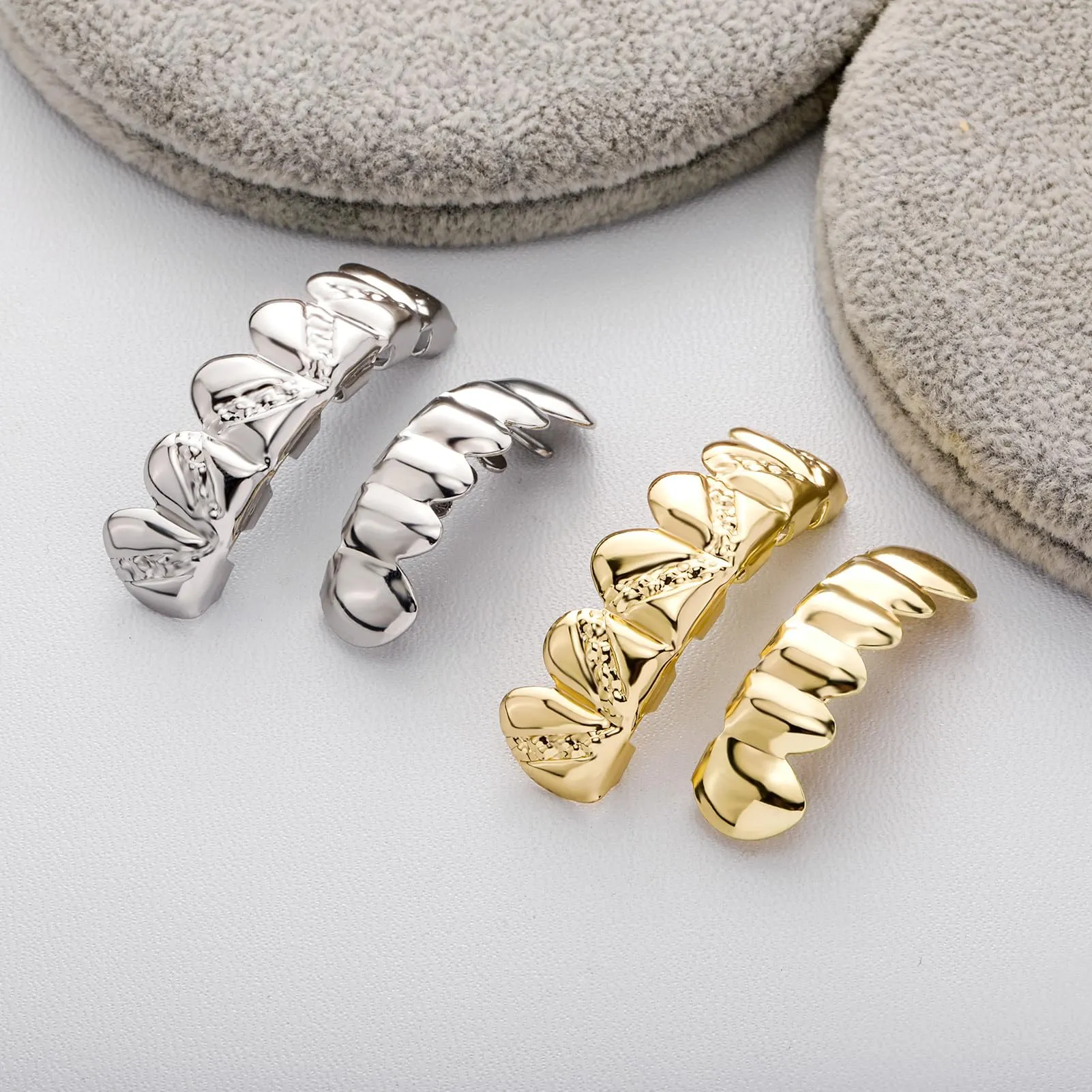 OYOGAA Grillz for Your Teeth, Grillz placcato oro 18 K, per uomo, hip hop, 6 denti, con barre di stampaggio extra, Medio, Ottone, Non pietra preziosa - immagine 7