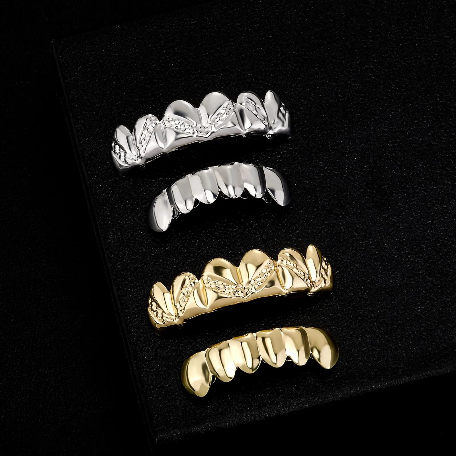 OYOGAA Grillz for Your Teeth, Grillz placcato oro 18 K, per uomo, hip hop, 6 denti, con barre di stampaggio extra, Medio, Ottone, Non pietra preziosa - immagine 8