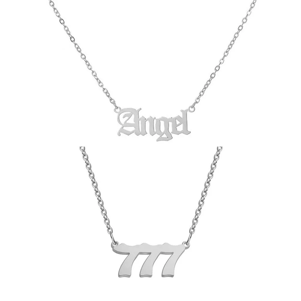OAKKY Hip Hop Delicato Moda Set di 2 Pezzi Numero Angelo Ciondolo Collana per Donna Acciaio Inox Catena Girocollo Gioielli Numerologici Argento 777 - immagine 1