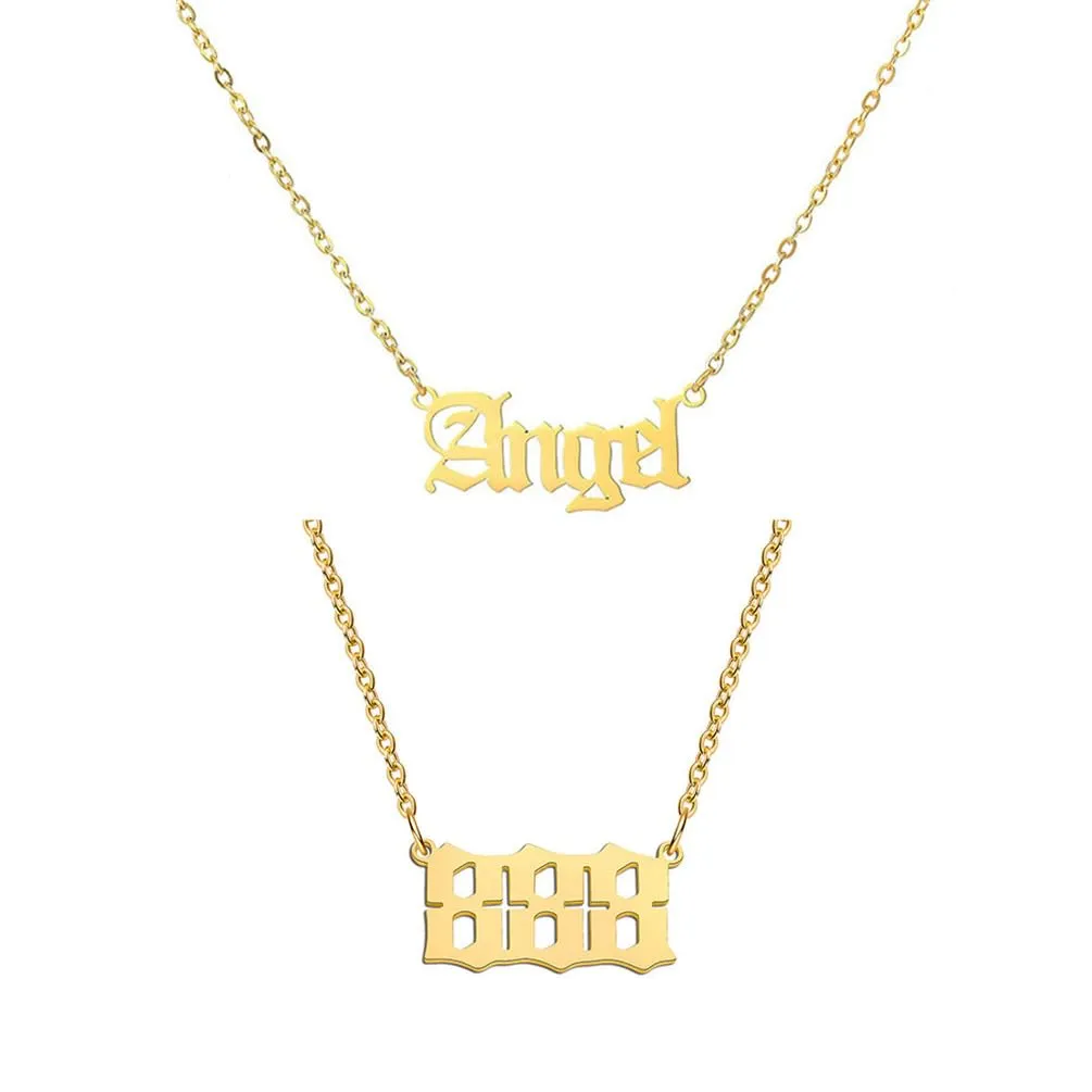OAKKY Hip Hop Delicato Moda Set di 2 Pezzi Numero Angelo Ciondolo Collana per Donna Acciaio Inox Catena Girocollo Gioielli Numerologici Oro 888 - immagine 1