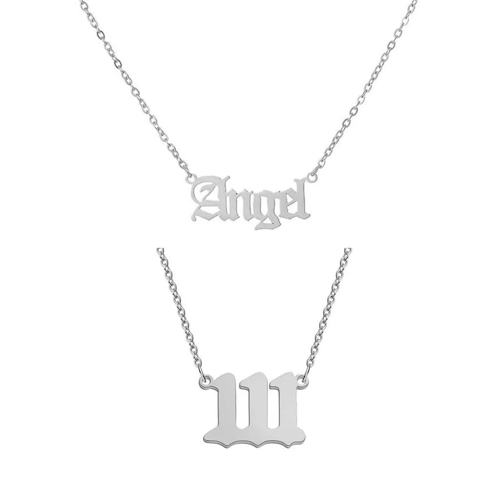 OAKKY Hip Hop Delicato Moda Set di 2 Pezzi Numero Angelo Ciondolo Collana per Donna Acciaio Inox Catena Girocollo Gioielli Numerologici Argento 111 - immagine 1