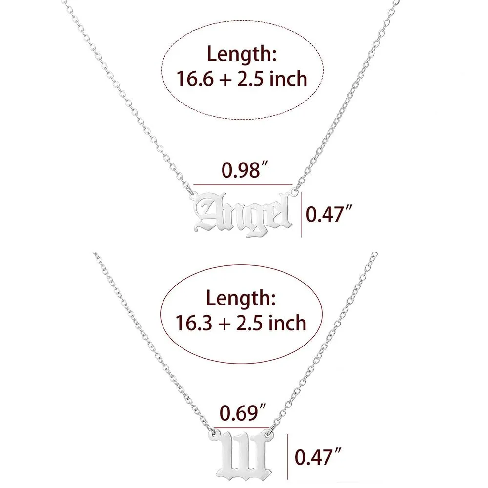 OAKKY Hip Hop Delicato Moda Set di 2 Pezzi Numero Angelo Ciondolo Collana per Donna Acciaio Inox Catena Girocollo Gioielli Numerologici Argento 111 - immagine 2