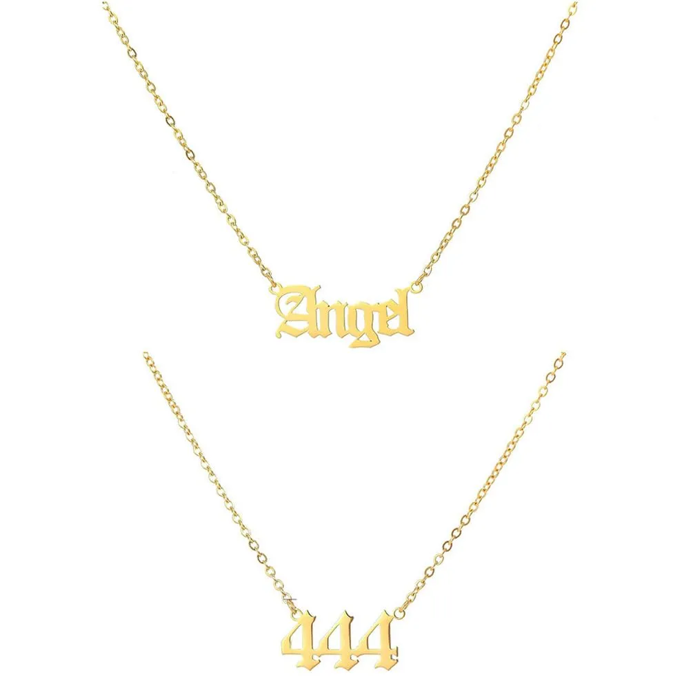 OAKKY Hip Hop Delicato Moda Set di 2 Pezzi Numero Angelo Ciondolo Collana per Donna Acciaio Inox Catena Girocollo Gioielli Numerologici Oro 444 - immagine 1