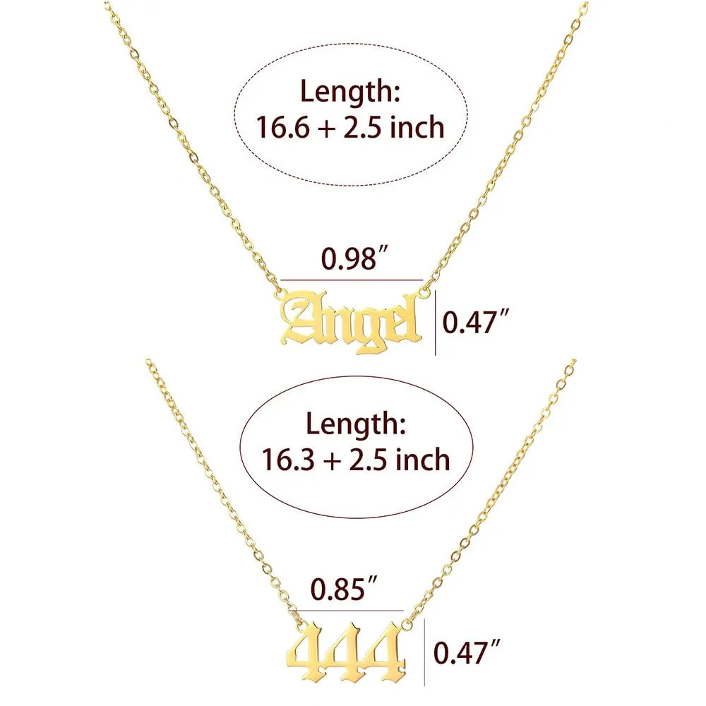 OAKKY Hip Hop Delicato Moda Set di 2 Pezzi Numero Angelo Ciondolo Collana per Donna Acciaio Inox Catena Girocollo Gioielli Numerologici Oro 444 - immagine 2