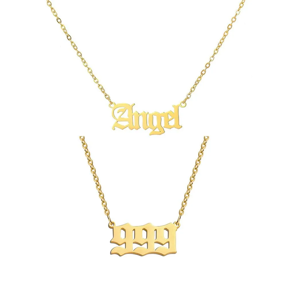 OAKKY Hip Hop Delicato Moda Set di 2 Pezzi Numero Angelo Ciondolo Collana per Donna Acciaio Inox Catena Girocollo Gioielli Numerologici Oro 999 - immagine 1