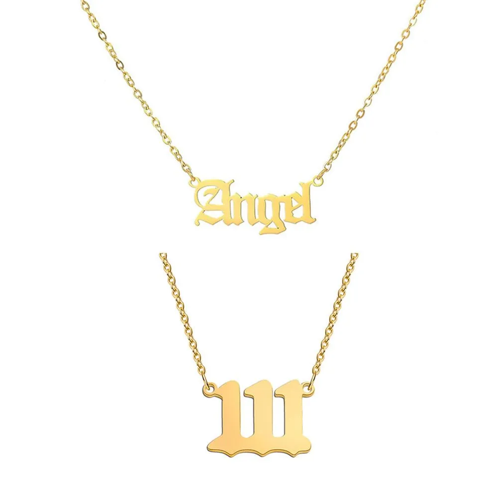 OAKKY Hip Hop Delicato Moda Set di 2 Pezzi Numero Angelo Ciondolo Collana per Donna Acciaio Inox Catena Girocollo Gioielli Numerologici Oro 111 - immagine 1