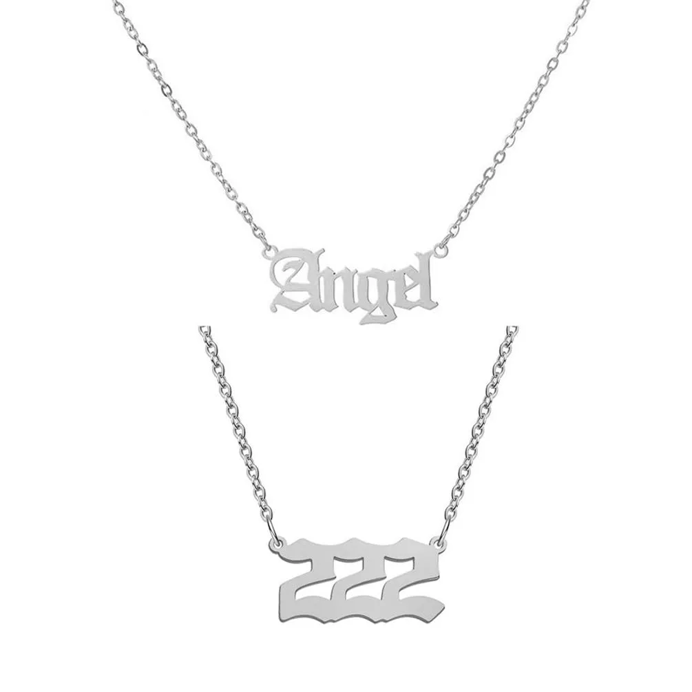 OAKKY Hip Hop Delicato Moda Set di 2 Pezzi Numero Angelo Ciondolo Collana per Donna Acciaio Inox Catena Girocollo Gioielli Numerologici Argento 222 - immagine 1
