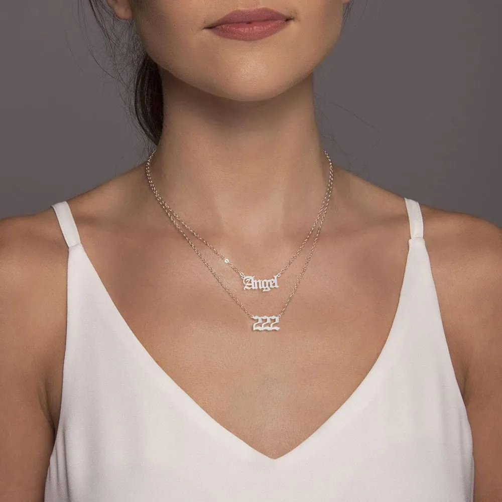 OAKKY Hip Hop Delicato Moda Set di 2 Pezzi Numero Angelo Ciondolo Collana per Donna Acciaio Inox Catena Girocollo Gioielli Numerologici Argento 222 - immagine 2