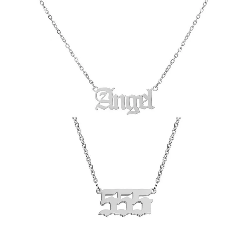 OAKKY Hip Hop Delicato Moda Set di 2 Pezzi Numero Angelo Ciondolo Collana per Donna Acciaio Inox Catena Girocollo Gioielli Numerologici Argento 555 - immagine 1