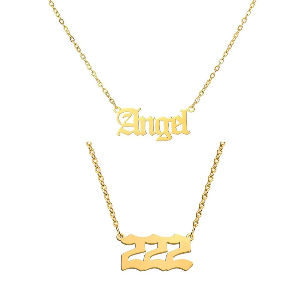 OAKKY Hip Hop Delicato Moda Set di 2 Pezzi Numero Angelo Ciondolo Collana per Donna Acciaio Inox Catena Girocollo Gioielli Numerologici Oro 222 - immagine 1