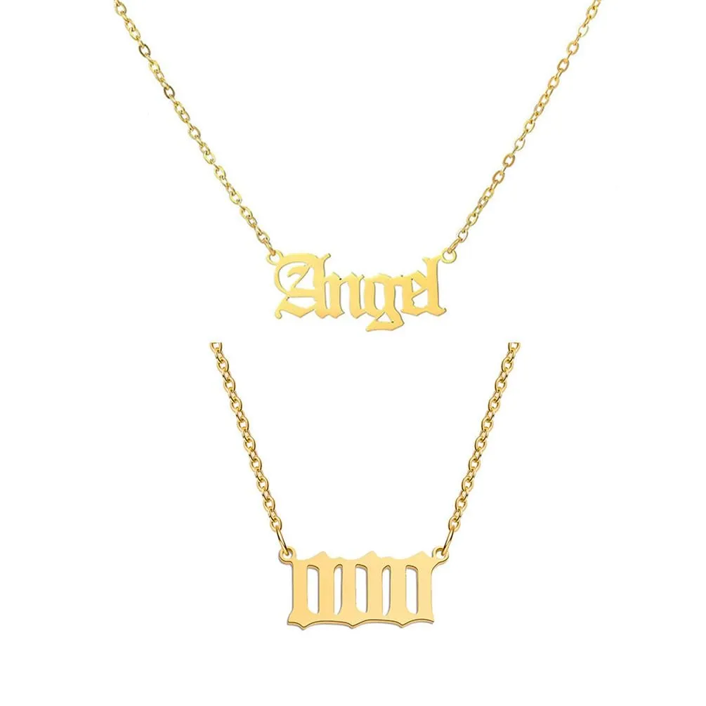 OAKKY Hip Hop Delicato Moda Set di 2 Pezzi Numero Angelo Ciondolo Collana per Donna Acciaio Inox Catena Girocollo Gioielli Numerologici Oro 000 - immagine 1