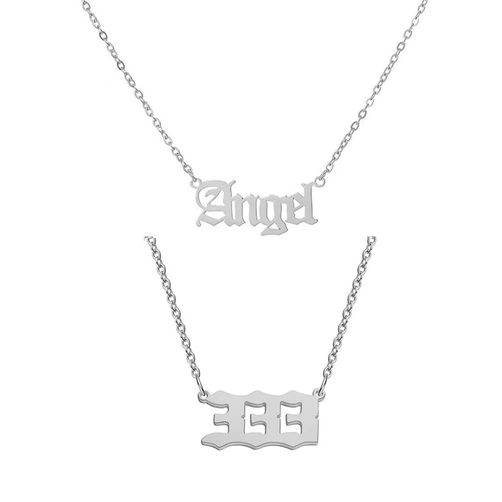 OAKKY Hip Hop Delicato Moda Set di 2 Pezzi Numero Angelo Ciondolo Collana per Donna Acciaio Inox Catena Girocollo Gioielli Numerologici Argento 333 - immagine 1