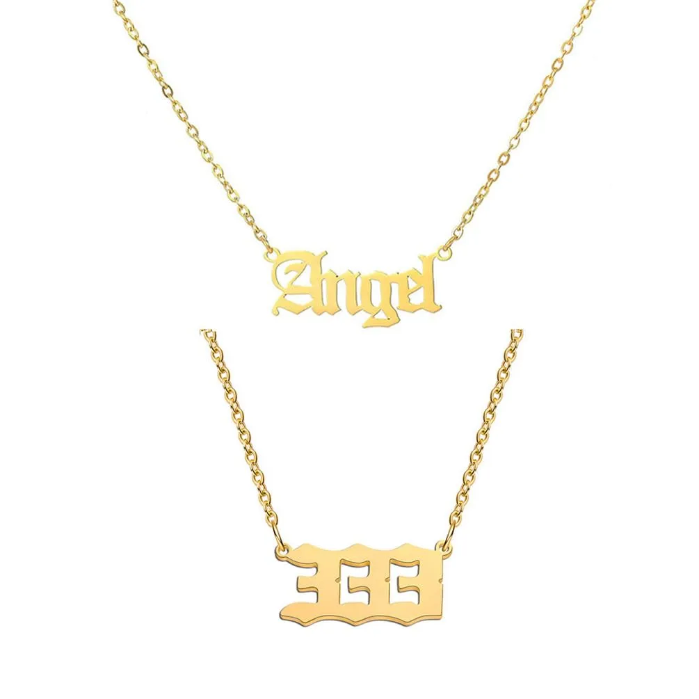 OAKKY Hip Hop Delicato Moda Set di 2 Pezzi Numero Angelo Ciondolo Collana per Donna Acciaio Inox Catena Girocollo Gioielli Numerologici Oro 333 - immagine 1
