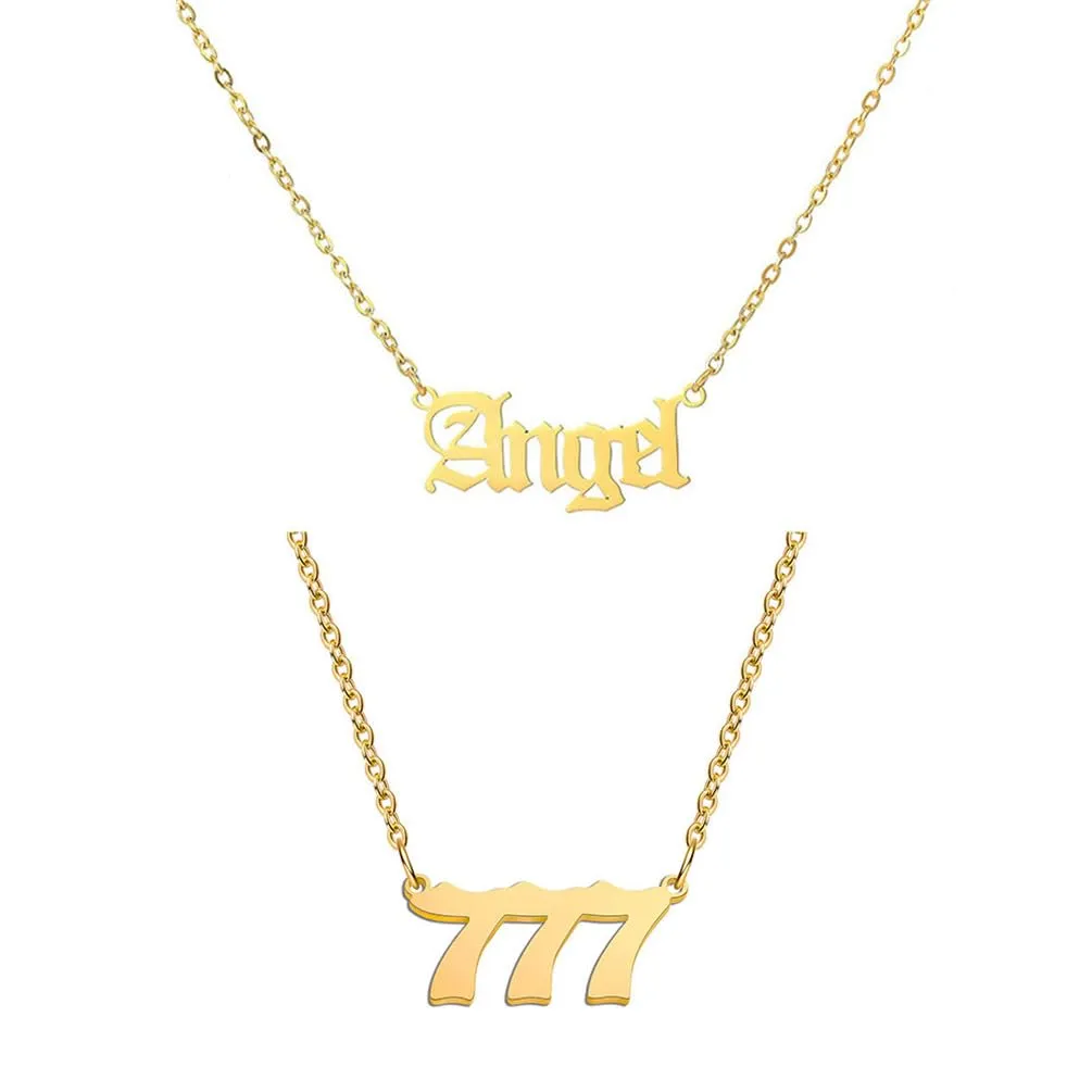 OAKKY Hip Hop Delicato Moda Set di 2 Pezzi Numero Angelo Ciondolo Collana per Donna Acciaio Inox Catena Girocollo Gioielli Numerologici Oro 777 - immagine 1
