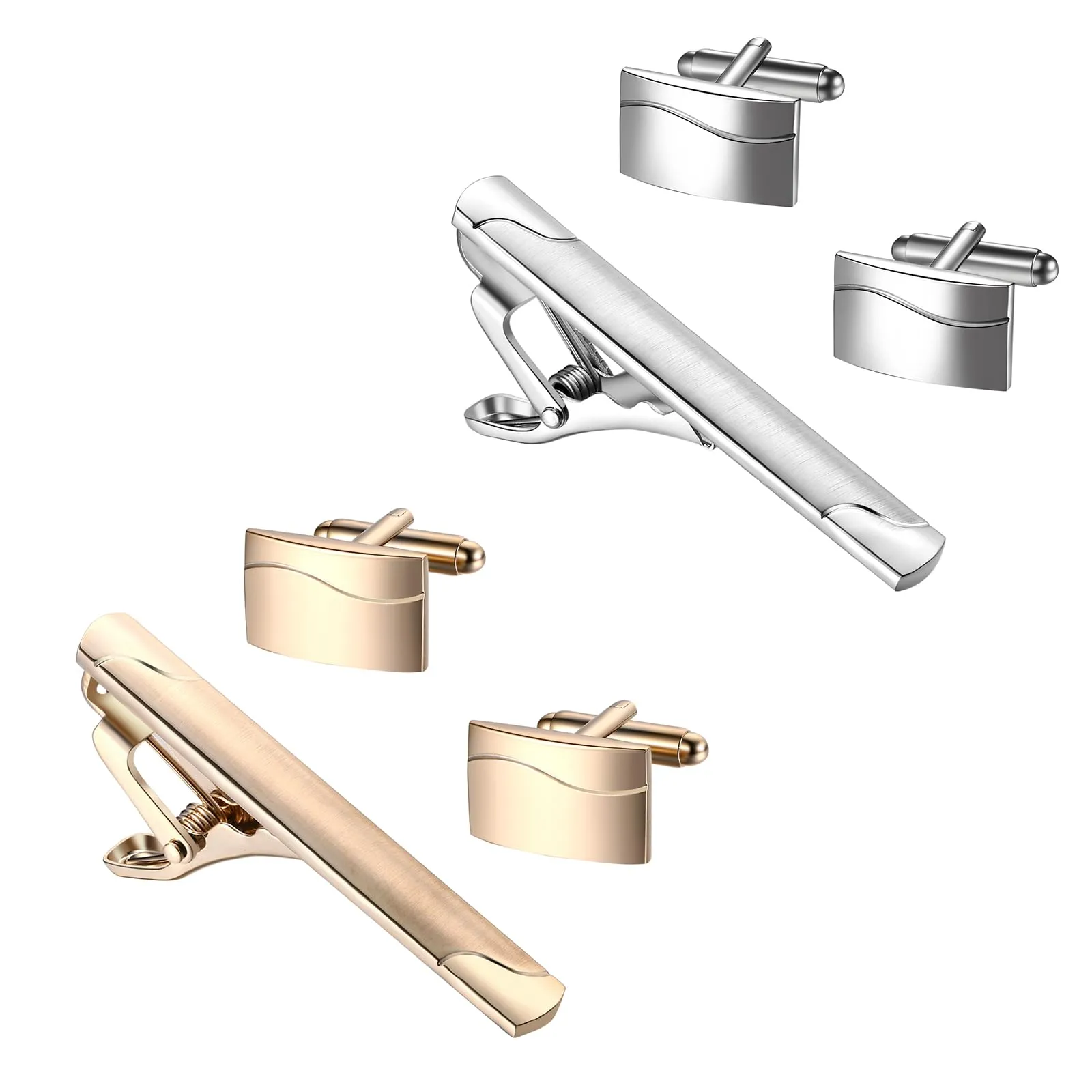 JewelryWe Set di Gemelli e Fermacravatta da Uomo: in Acciaio Inossidabile Idee Regalo per Uomo Per Affari - immagine 7