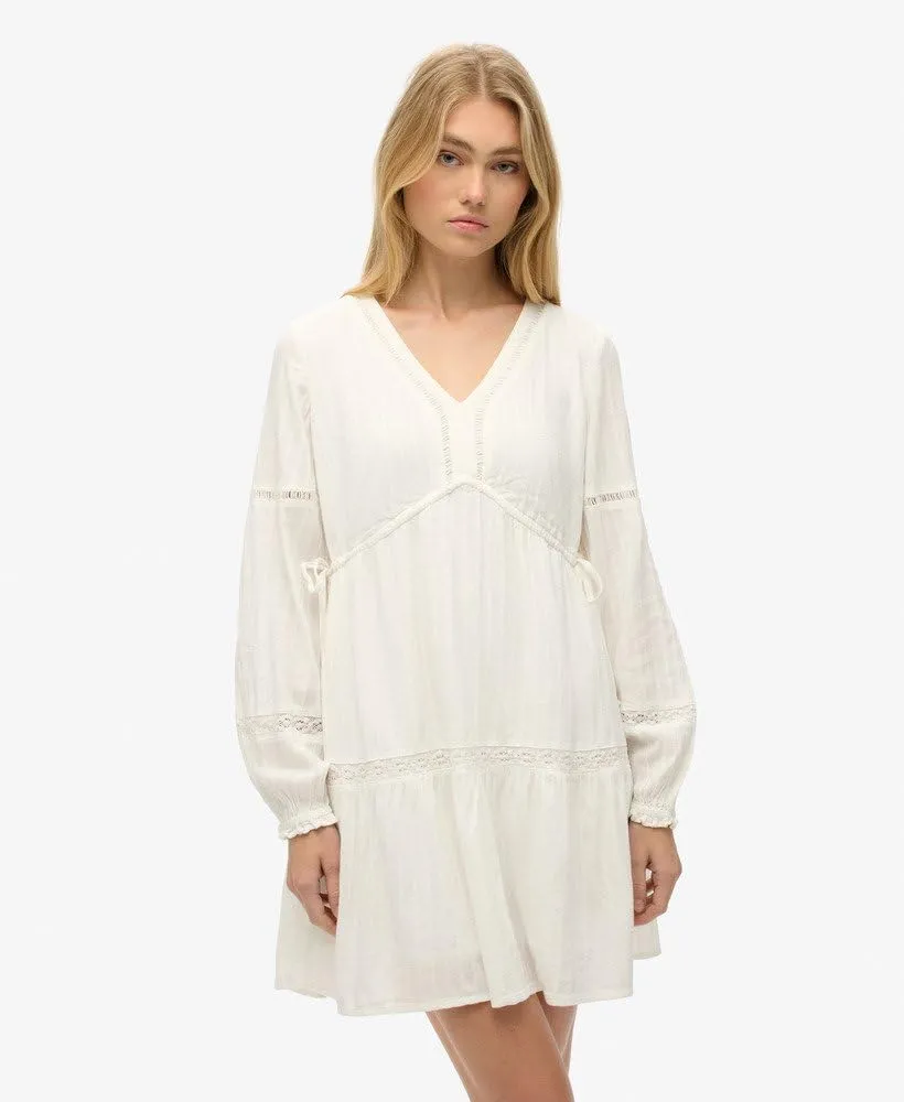 Superdry Mini abito da donna Ibiza a maniche lunghe, bianco, 42 - immagine 2