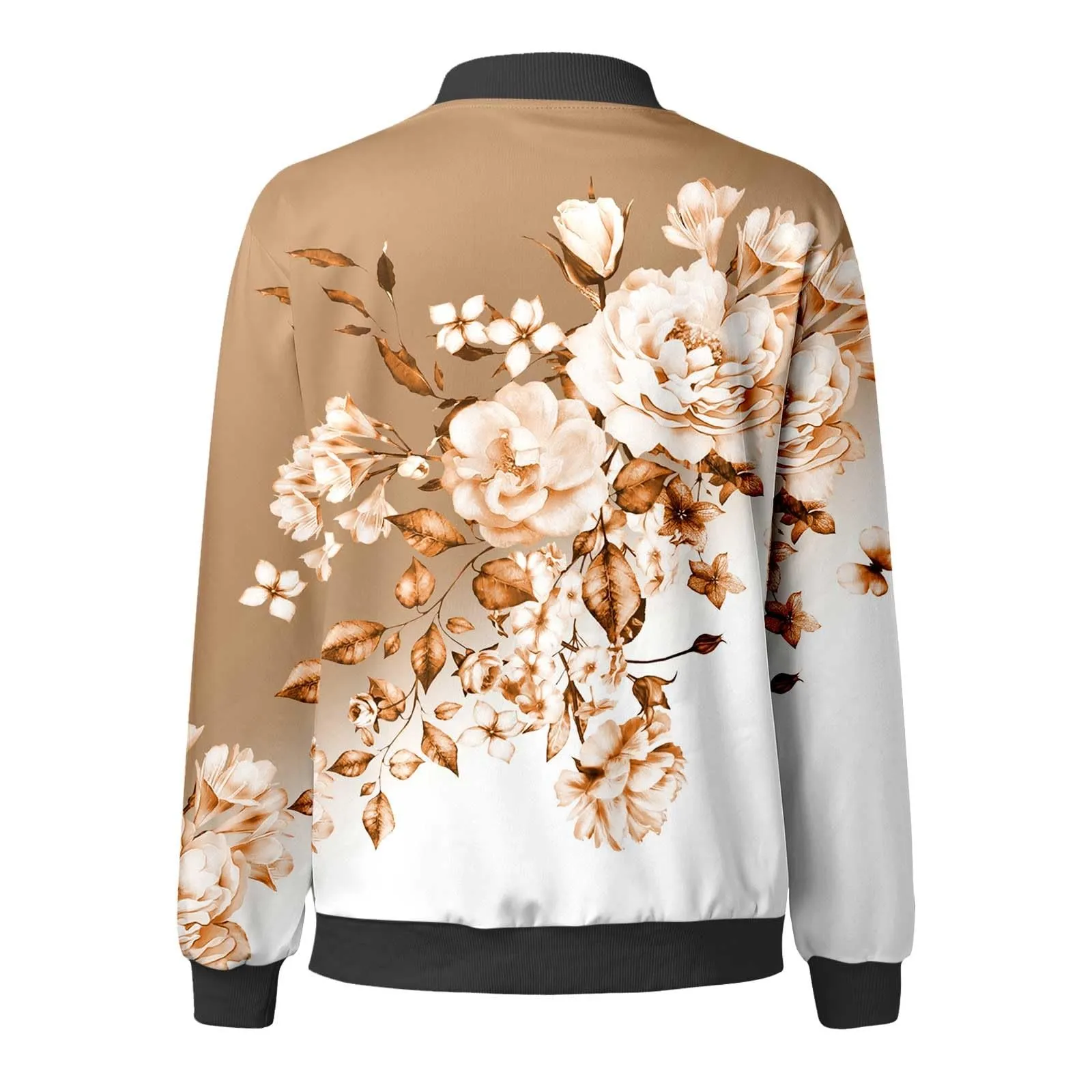Generico Bomber Donna Primaverile,Giubbino Primavera Donna,Cerniera Lampo Manica Lunga Casual Leggera Stampa Floreale Giacca Corta Giacchetta Leggera Giacca Felpa - immagine 4